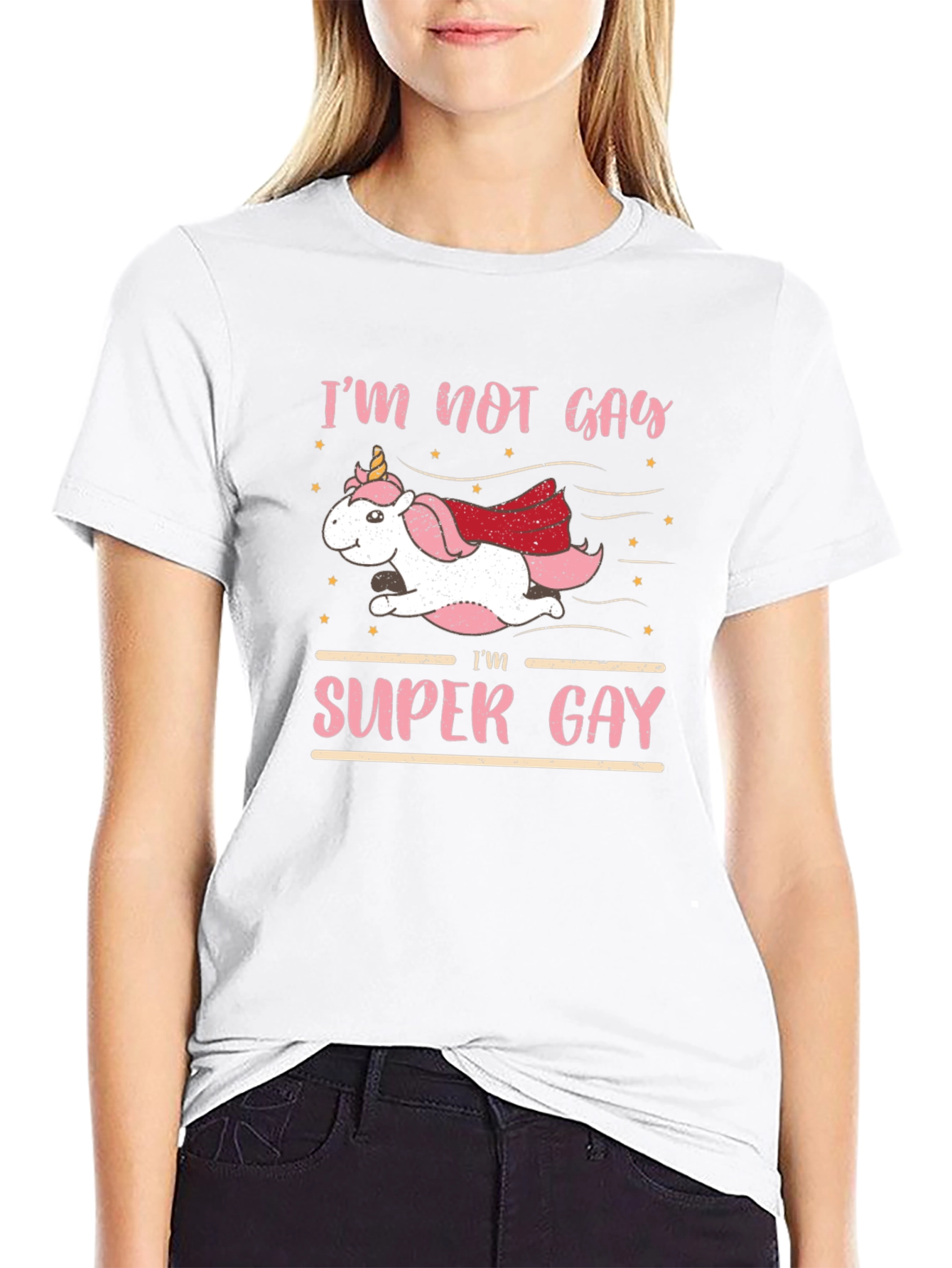 Black I'm Not Gay I'm Super Gay Unicorn Graphic Tee view 9