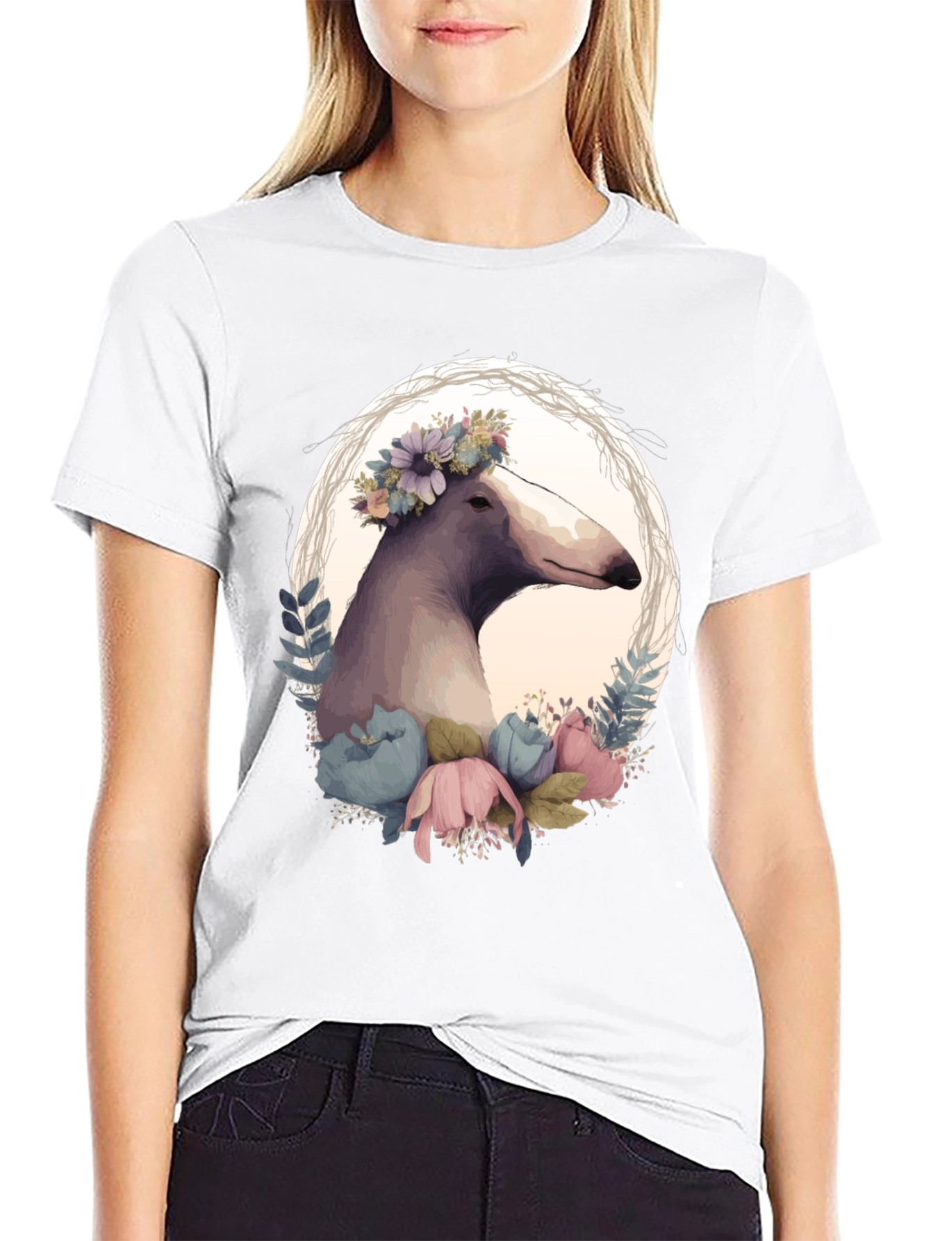 Black Floral Dog T-Shirt - Unique Graphic Tee view 9