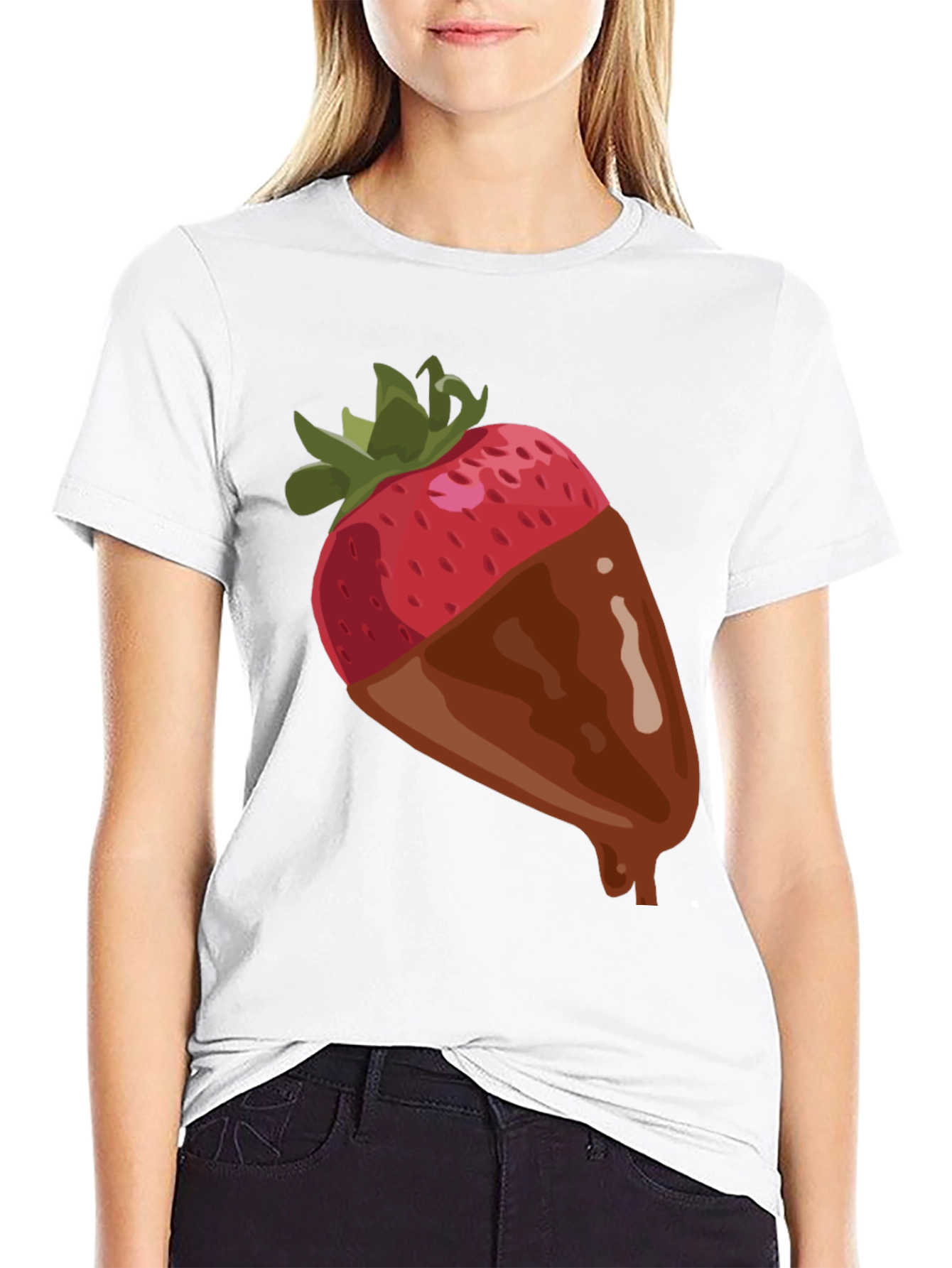 Black Strawberry Chocolate Dipped T-Shirt - Fun Dessert Tee view 9