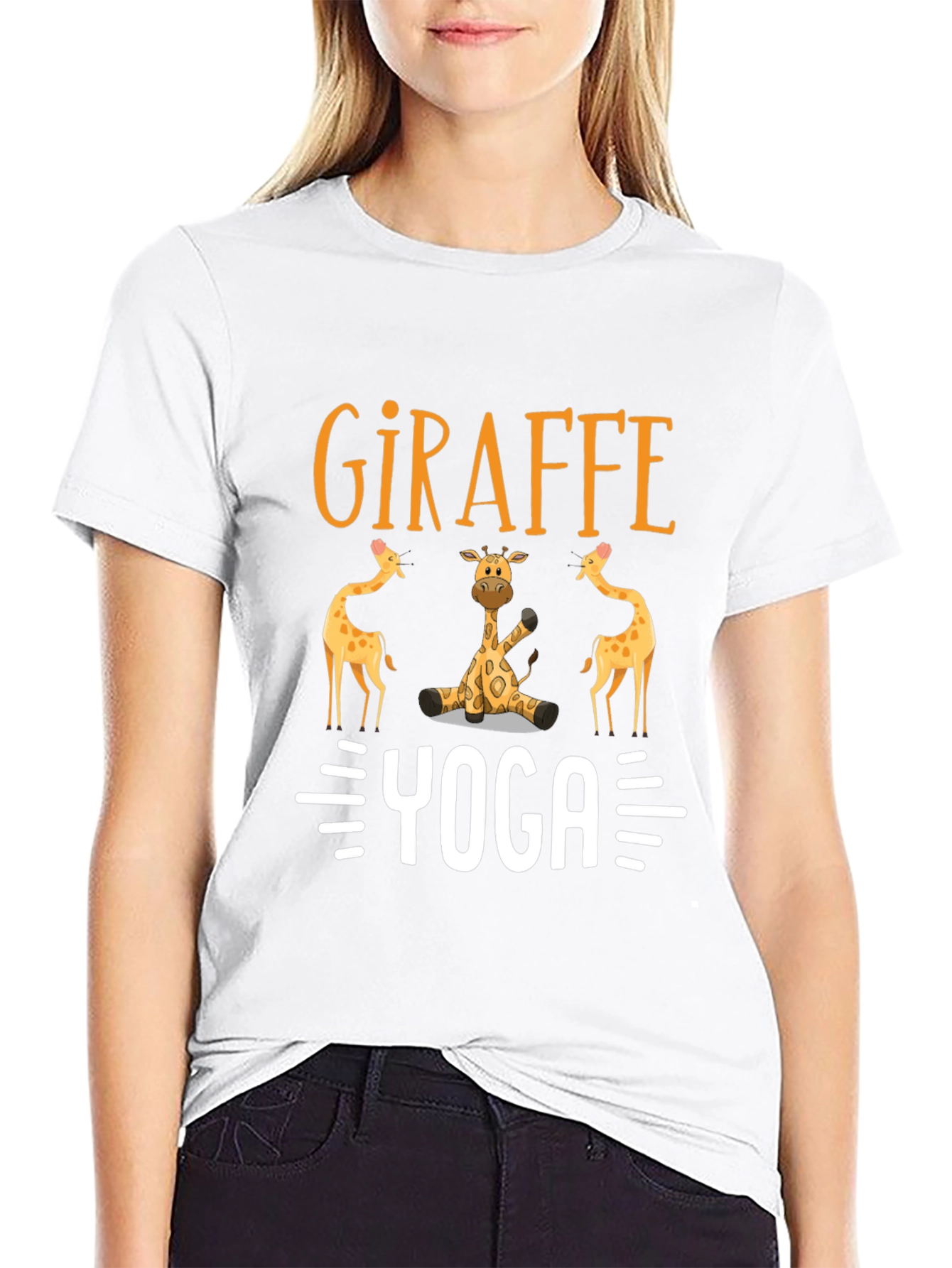 Black Giraffe Yoga Graphic T-Shirt - Unisex Black Tee view 9