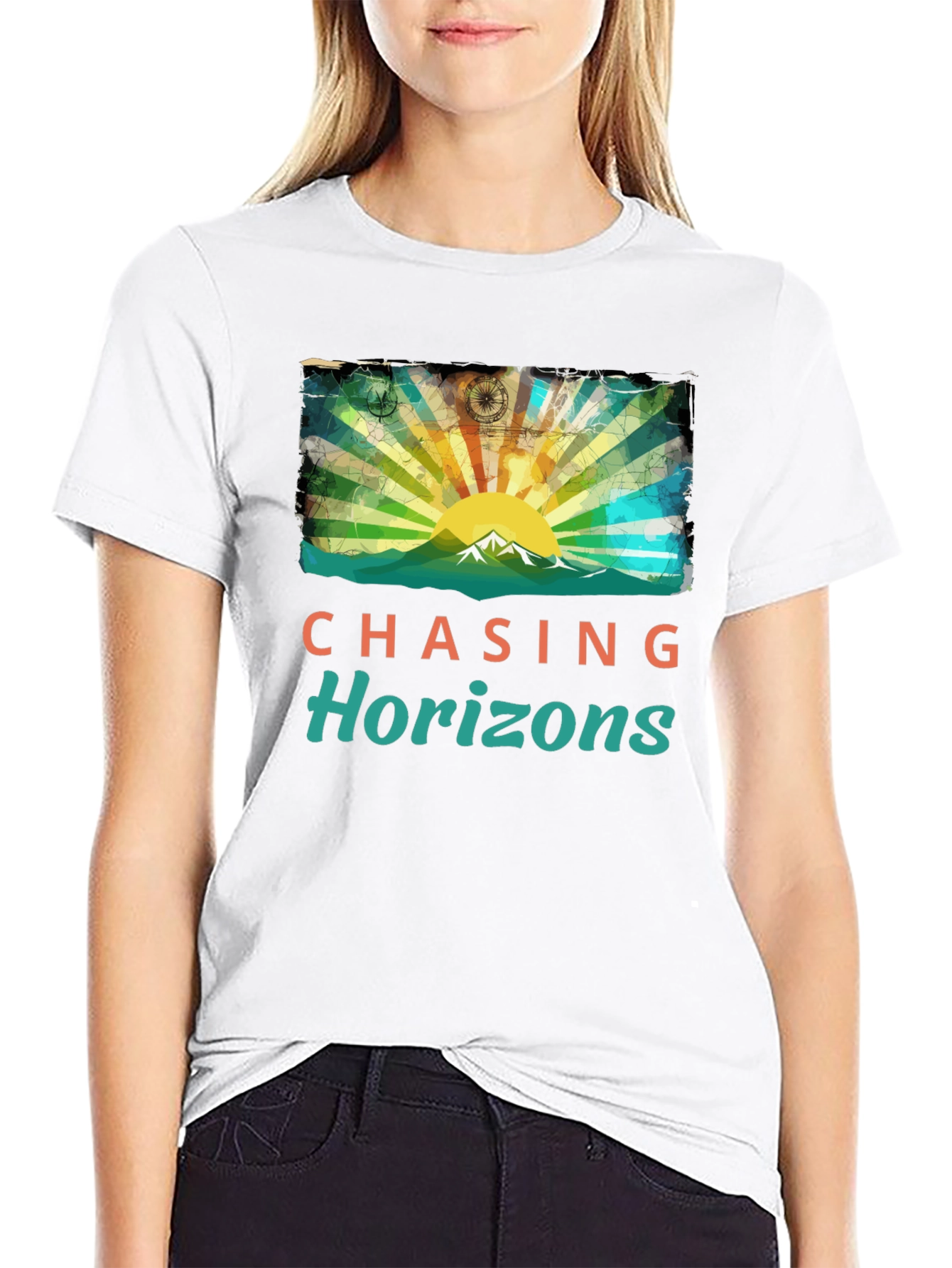 Black Chasing Horizons Graphic Tee - Mountain Sunrise Design view 9