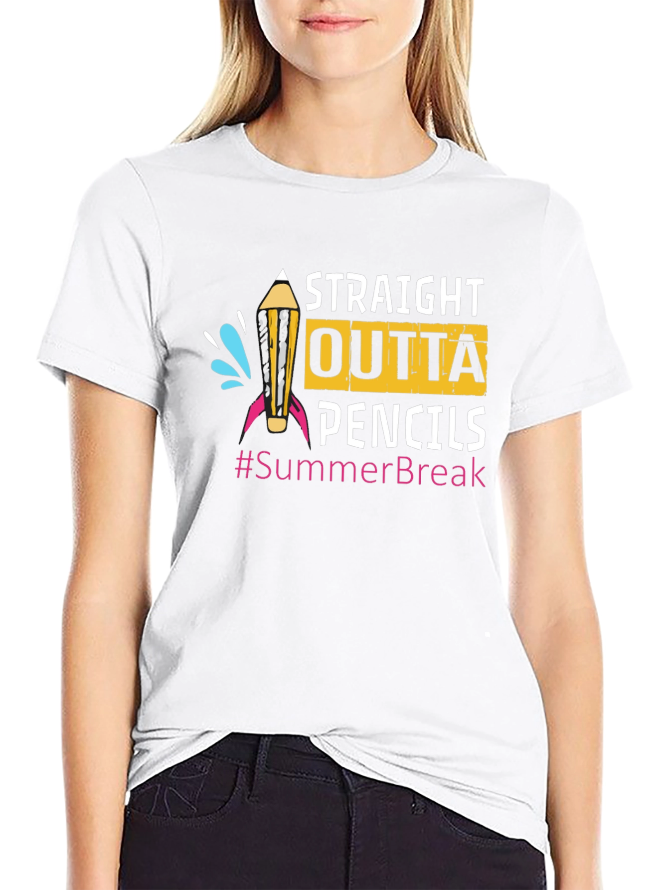 Black Straight Outta Pencils T-Shirt Summer Break Teacher view 9