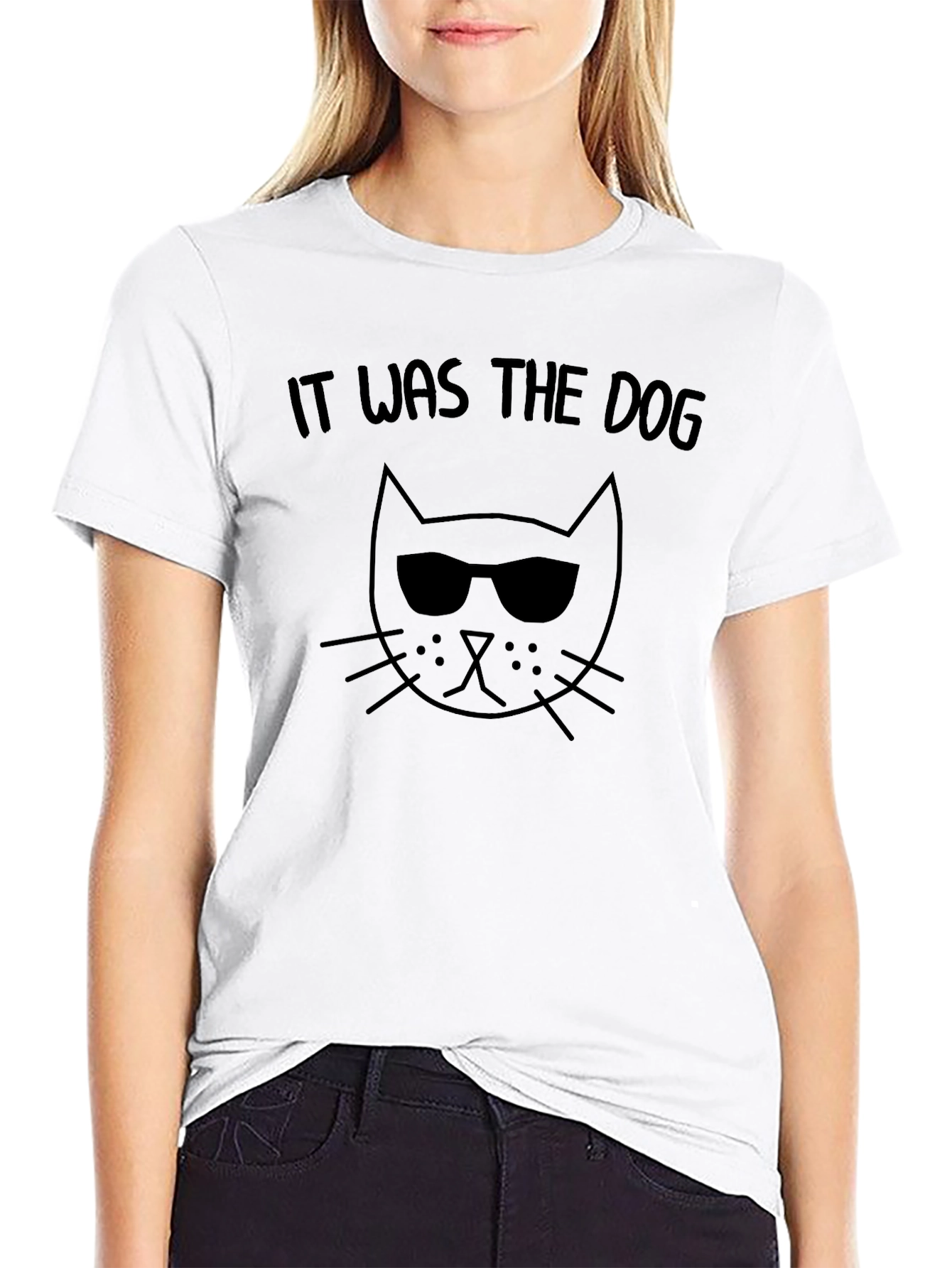 Black Cool Cat T-Shirt - "It Was The Dog" Tee view 9