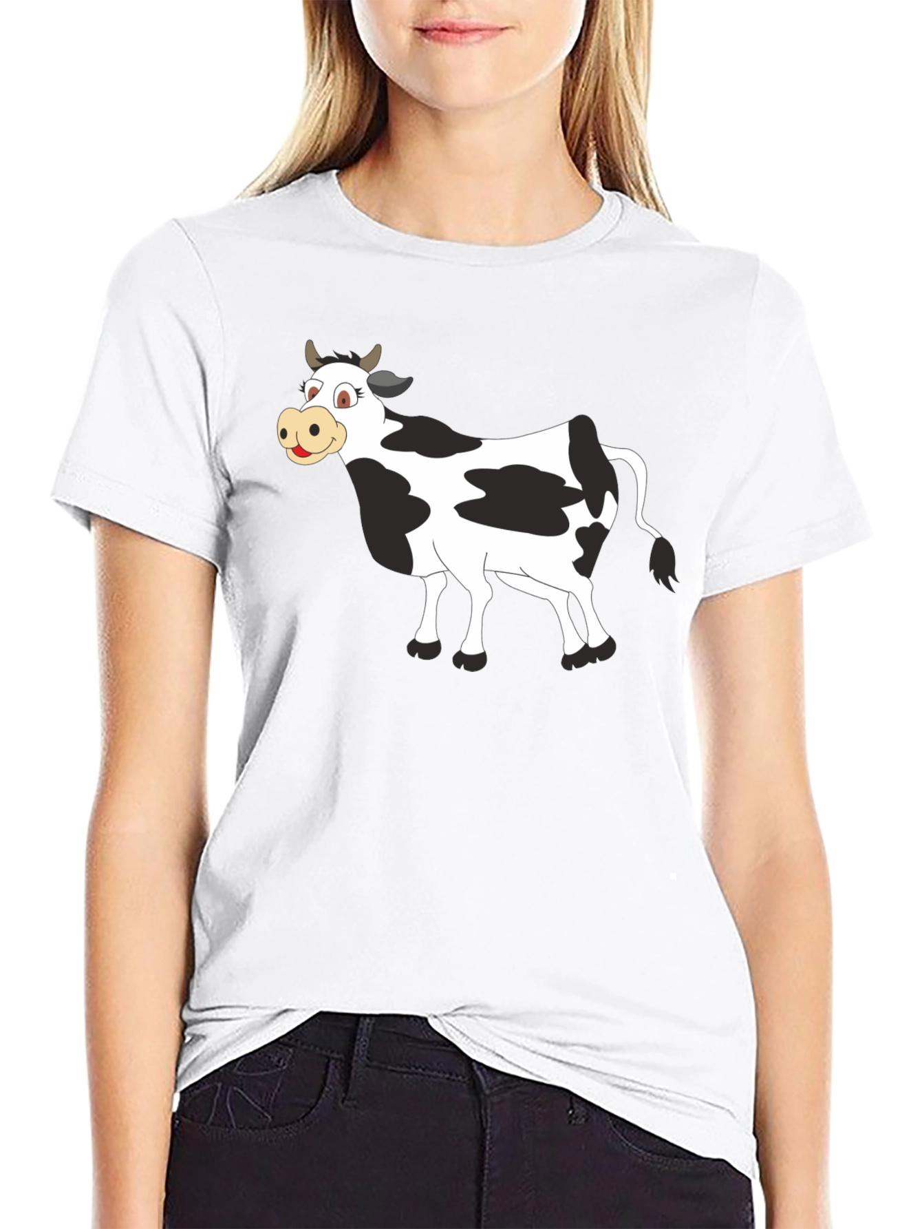 Black Cartoon Cow Graphic Tee - Black view 9