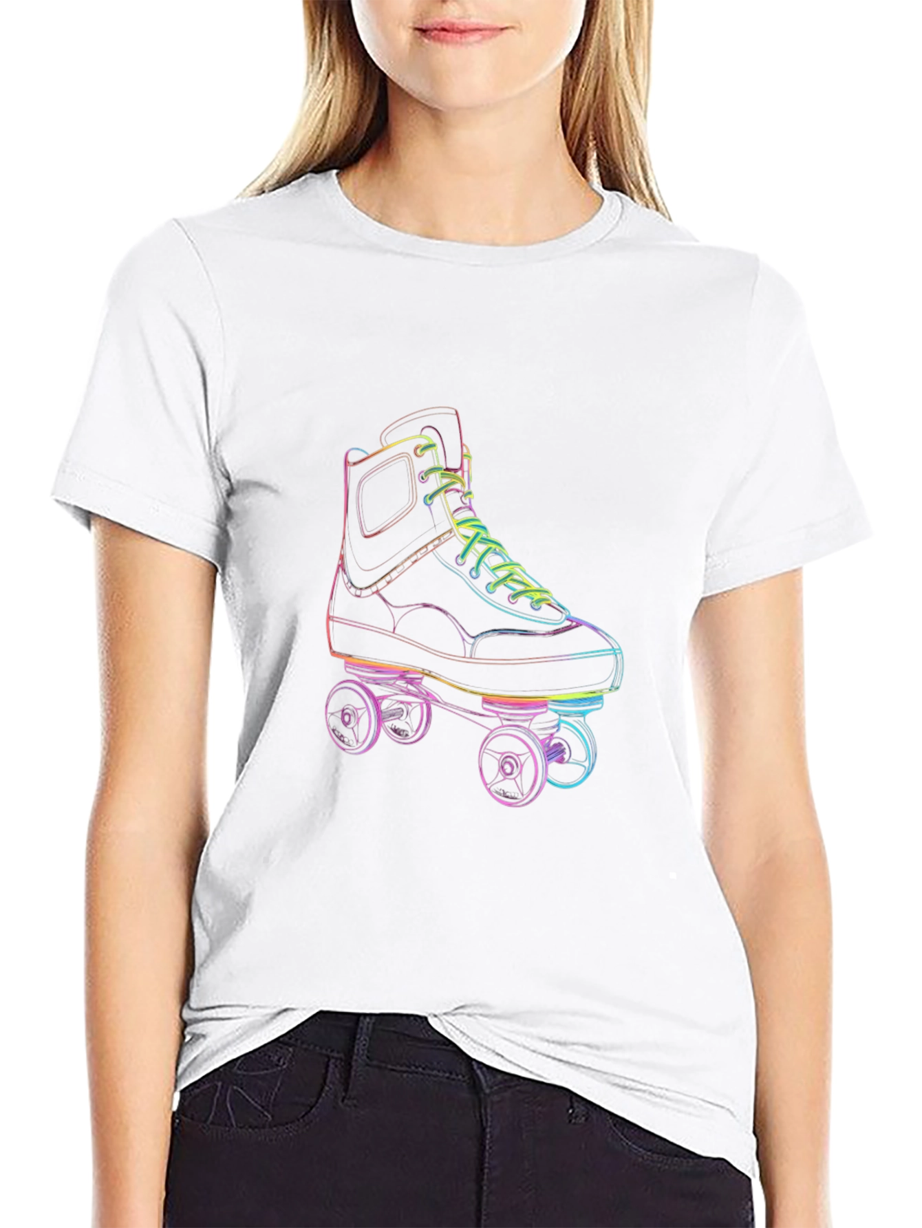 Black Retro Roller Skate Graphic Tee - Black Cotton T-Shirt view 9