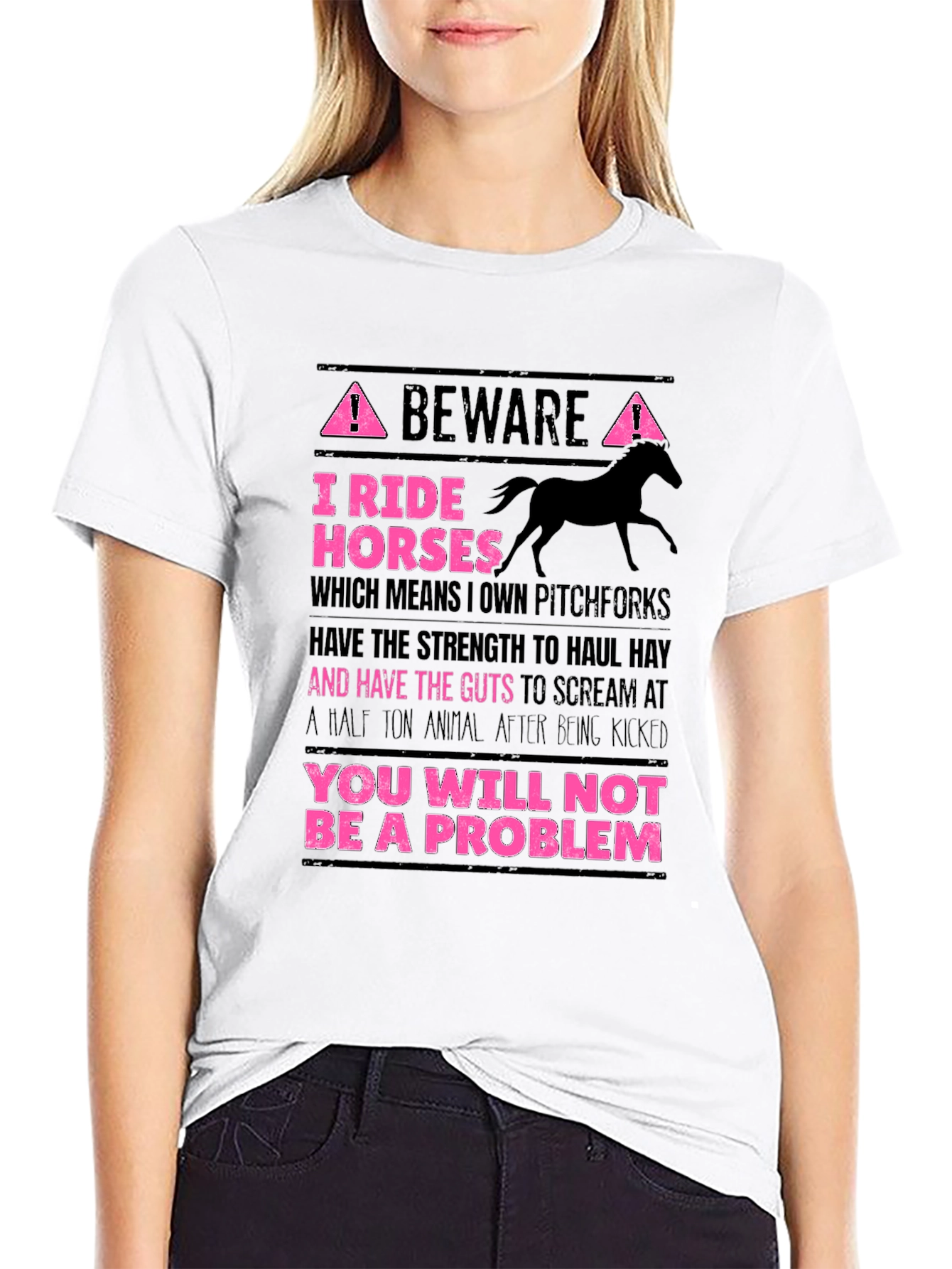 Black Beware I Ride Horses Graphic Tee view 9