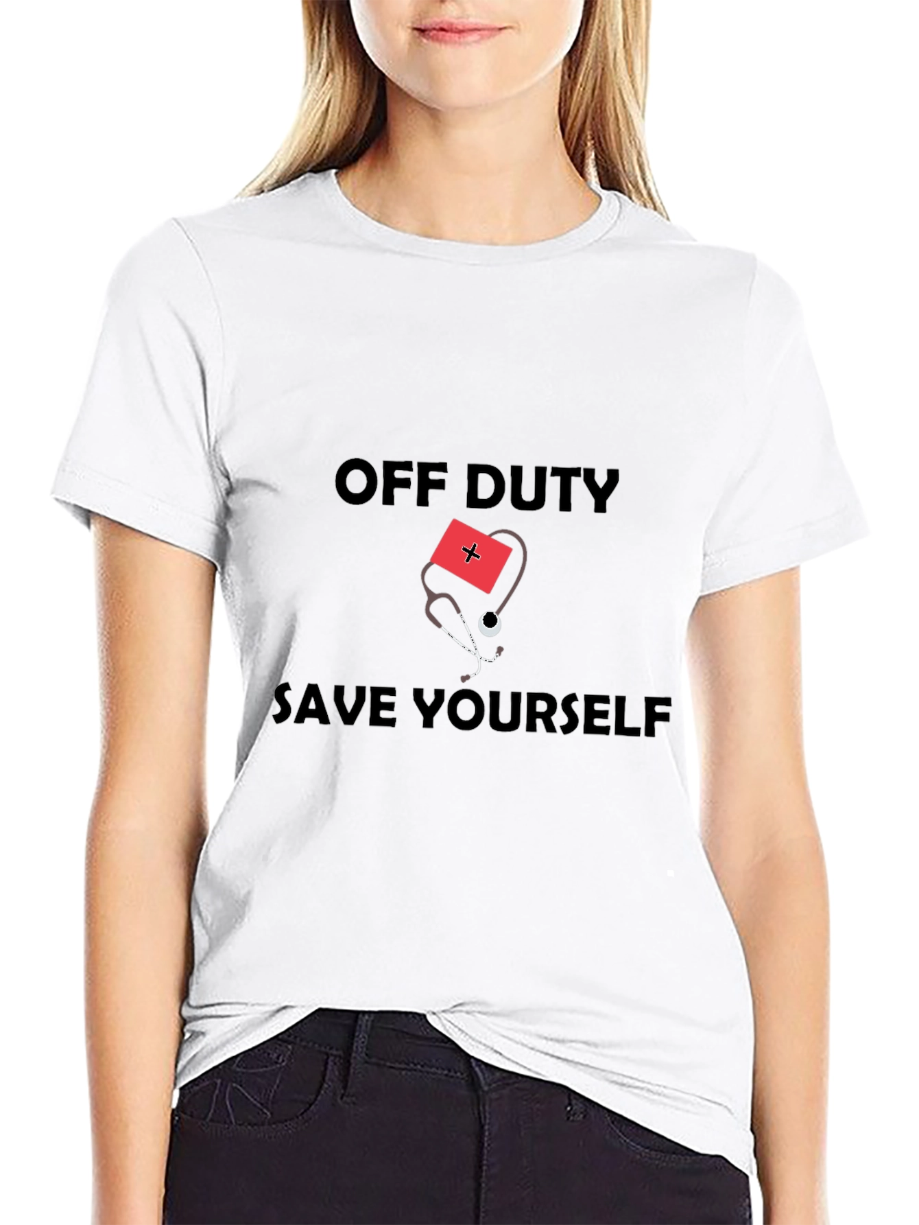 Black Off Duty Save Yourself Graphic Tee view 9