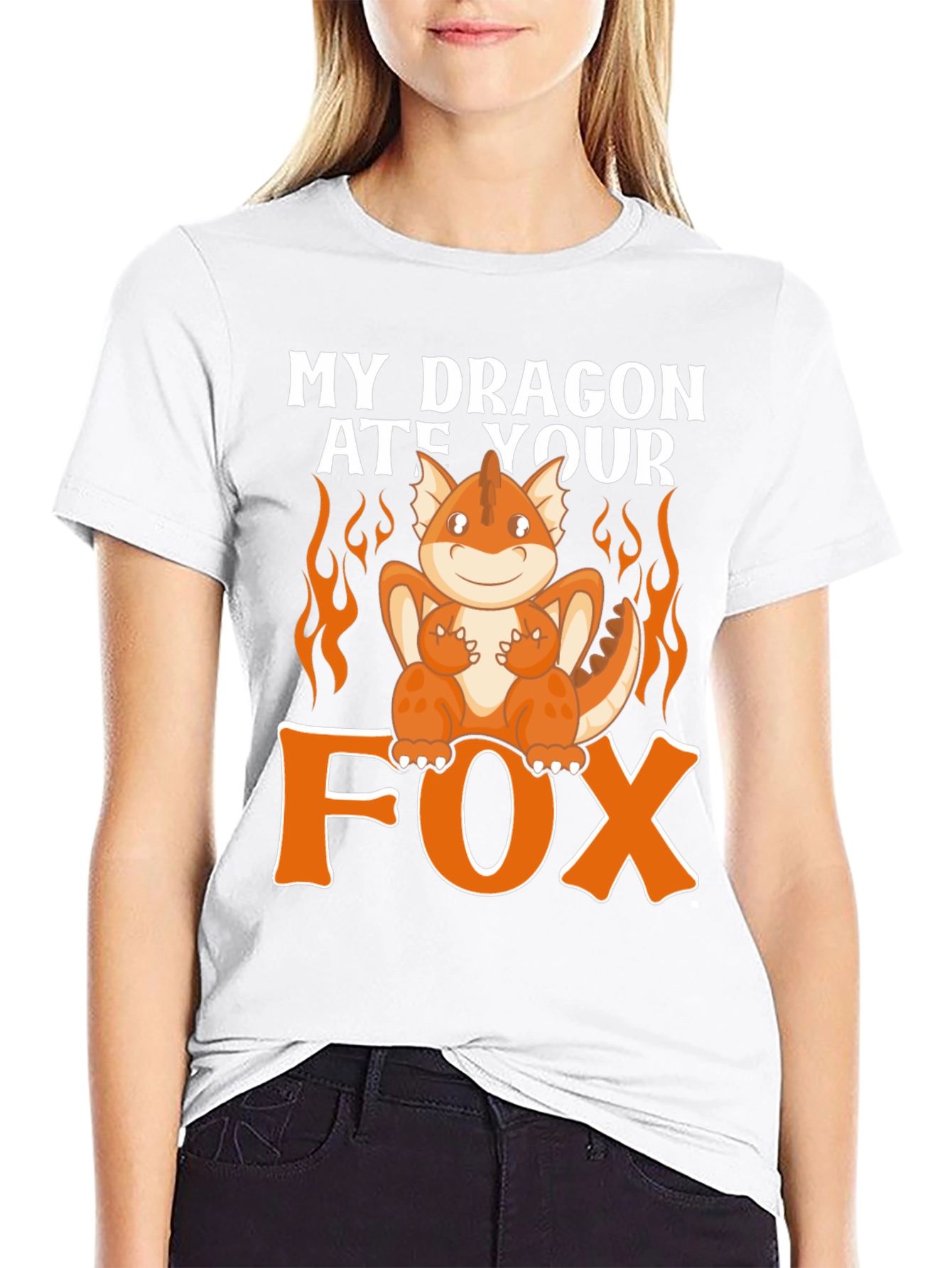Black My Dragon Ate Your Fox Funny T-Shirt view 9
