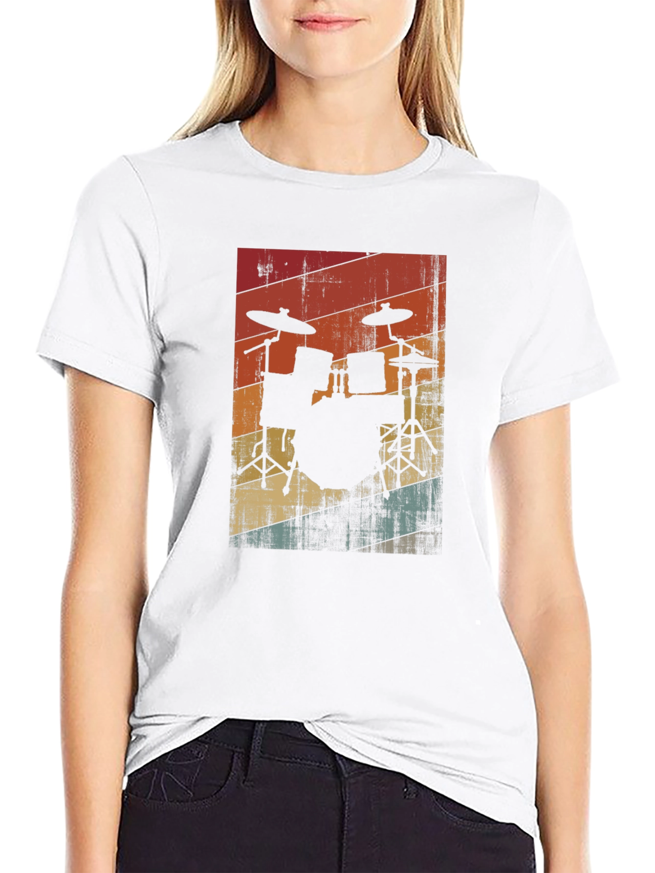 Black Retro Drum Set Graphic Tee - Black view 9
