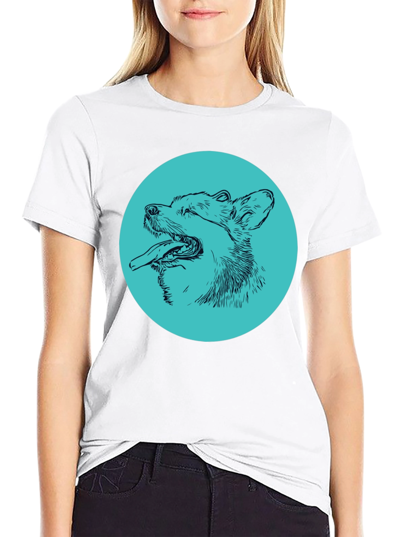 Dog Sketch Graphic Tee - Cool Aqua Print on Black Shirt - 9