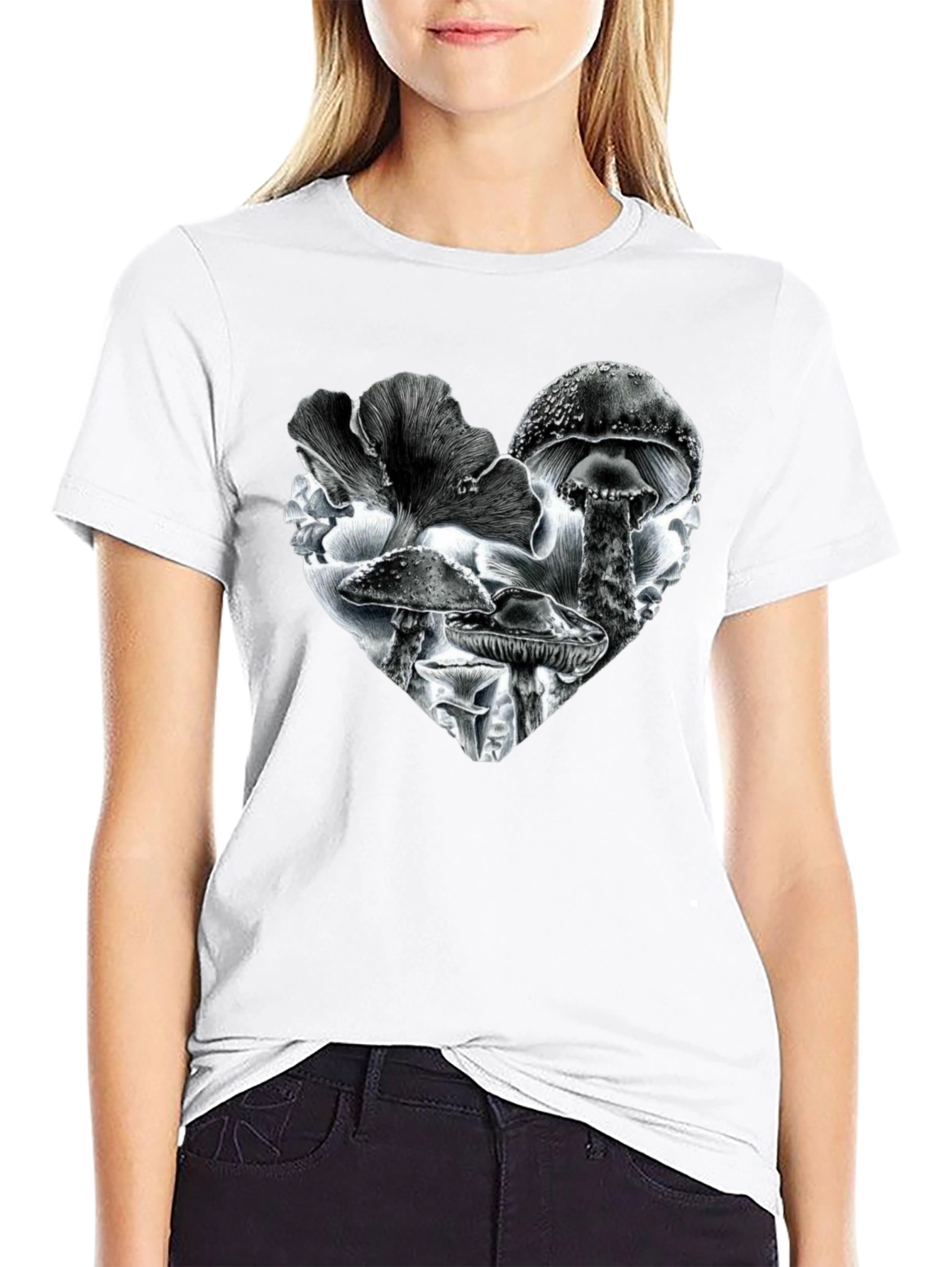 Black Mushroom Heart Black T-Shirt view 9