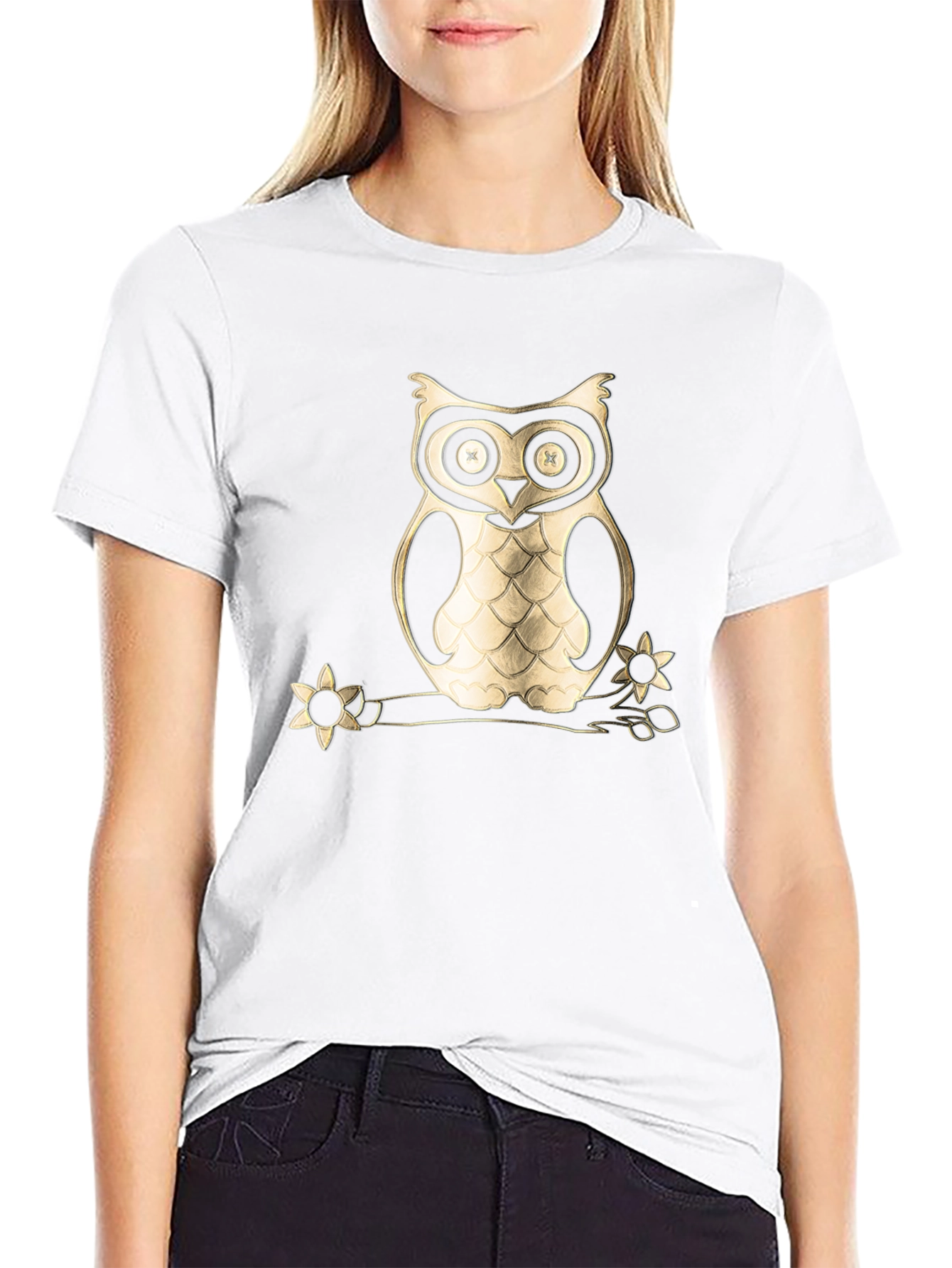 Black Owl on Branch Graphic Tee - Black Cotton Blend view 9