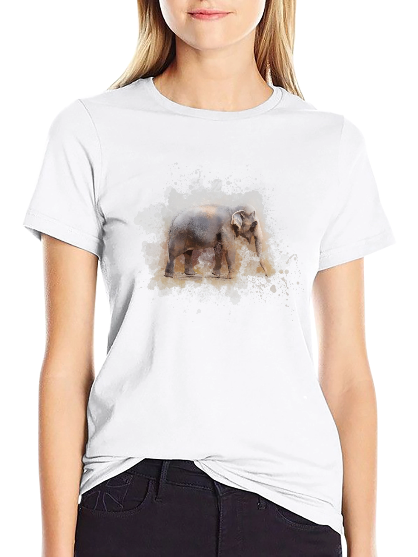 Black Elephant Watercolor Print Black T-Shirt view 9