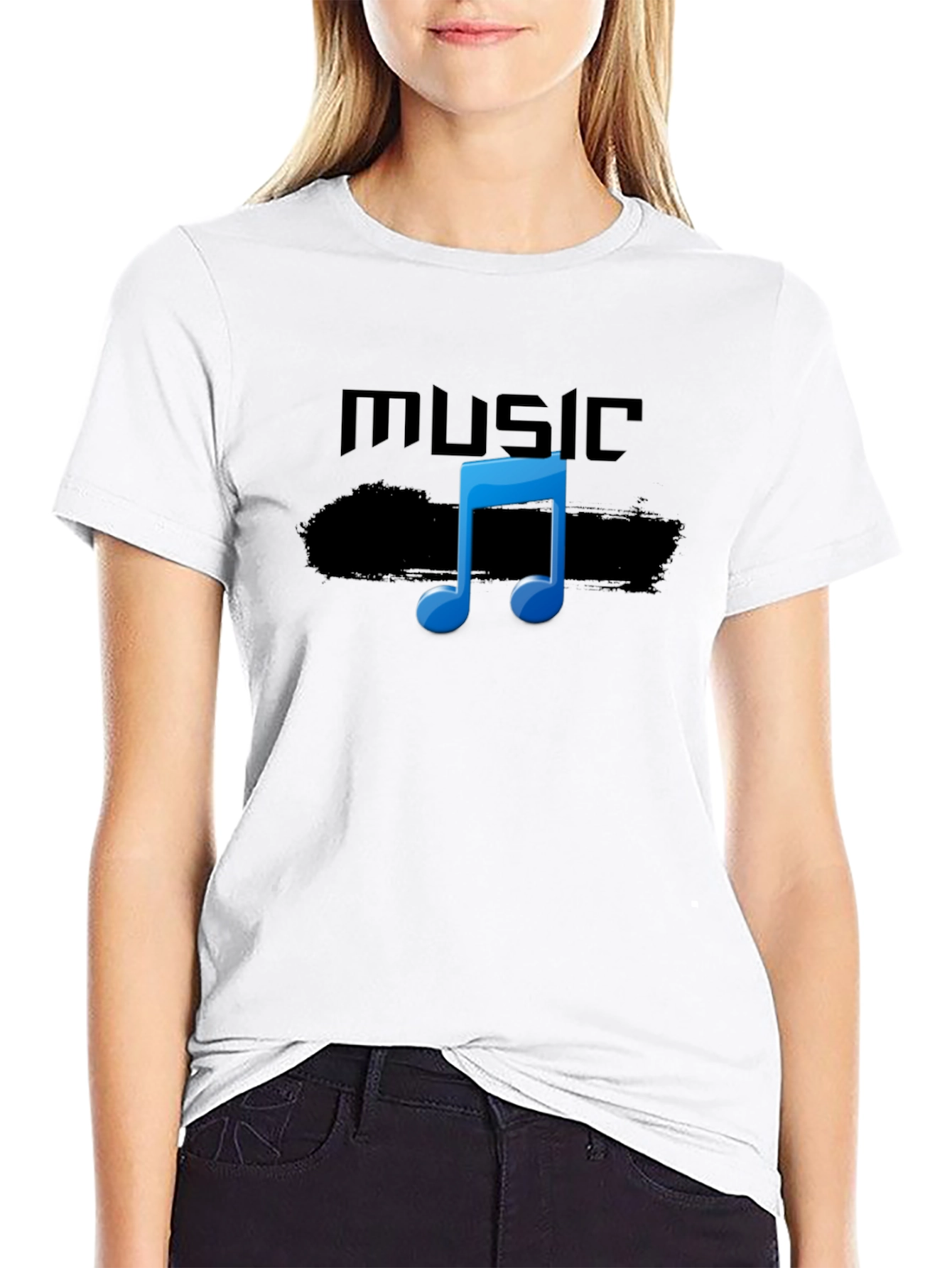 Black Music Note Graphic T-Shirt - Cool Black Tee view 9