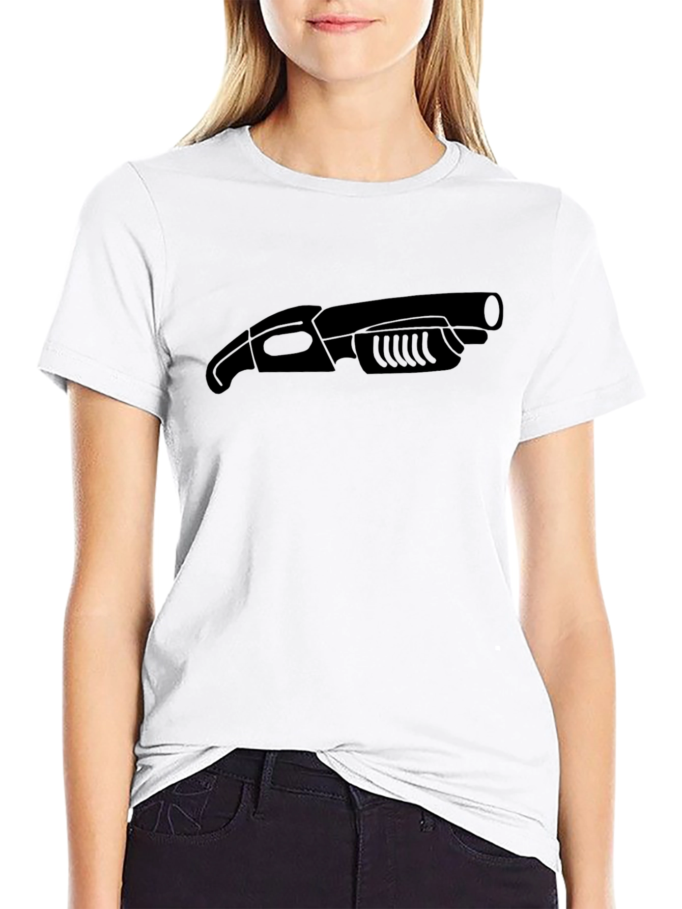 Black Men's Black T-Shirt with Novelty Gun Graphic view 9