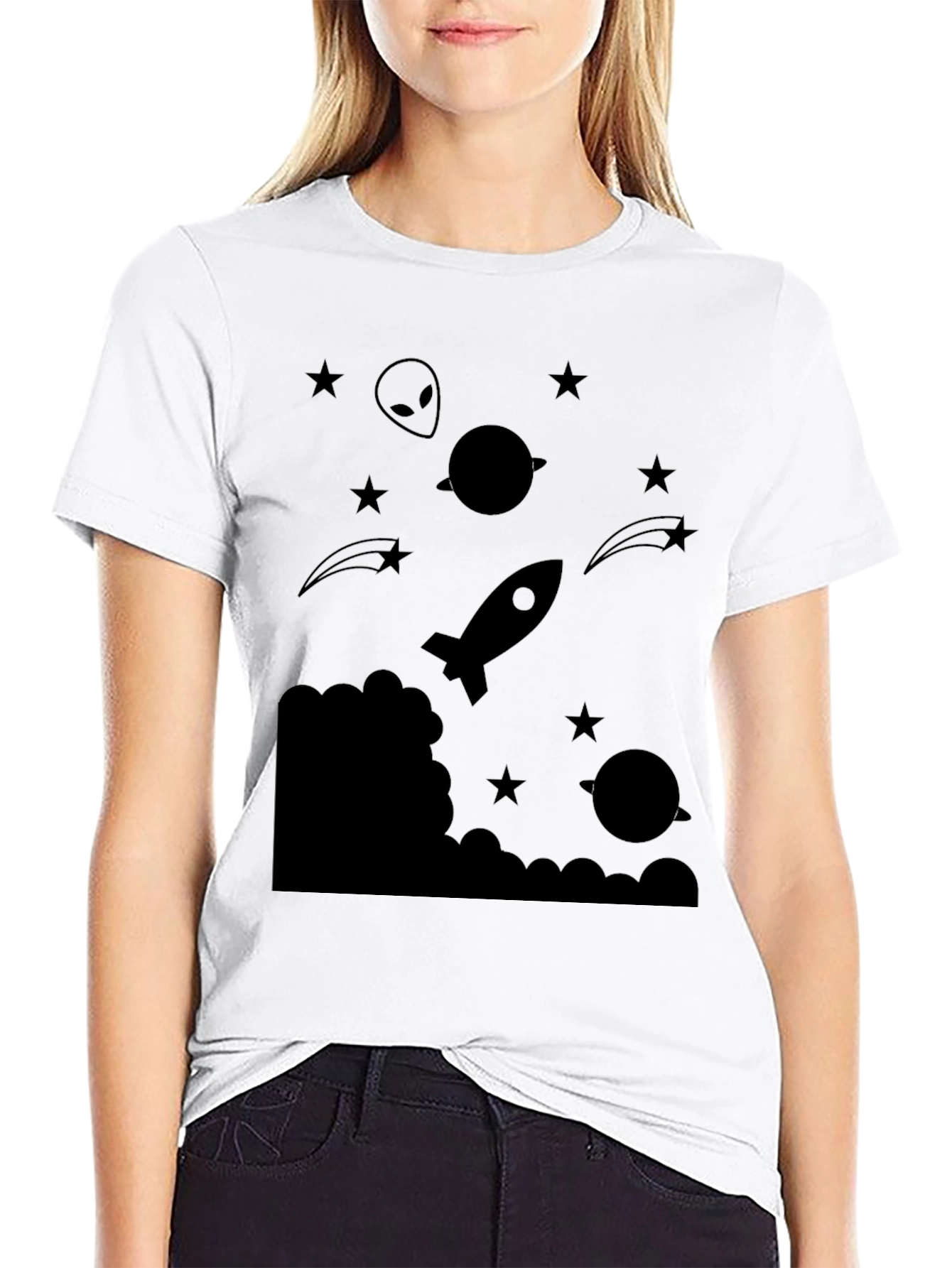 Black Cosmic Rocket Graphic T-Shirt view 9