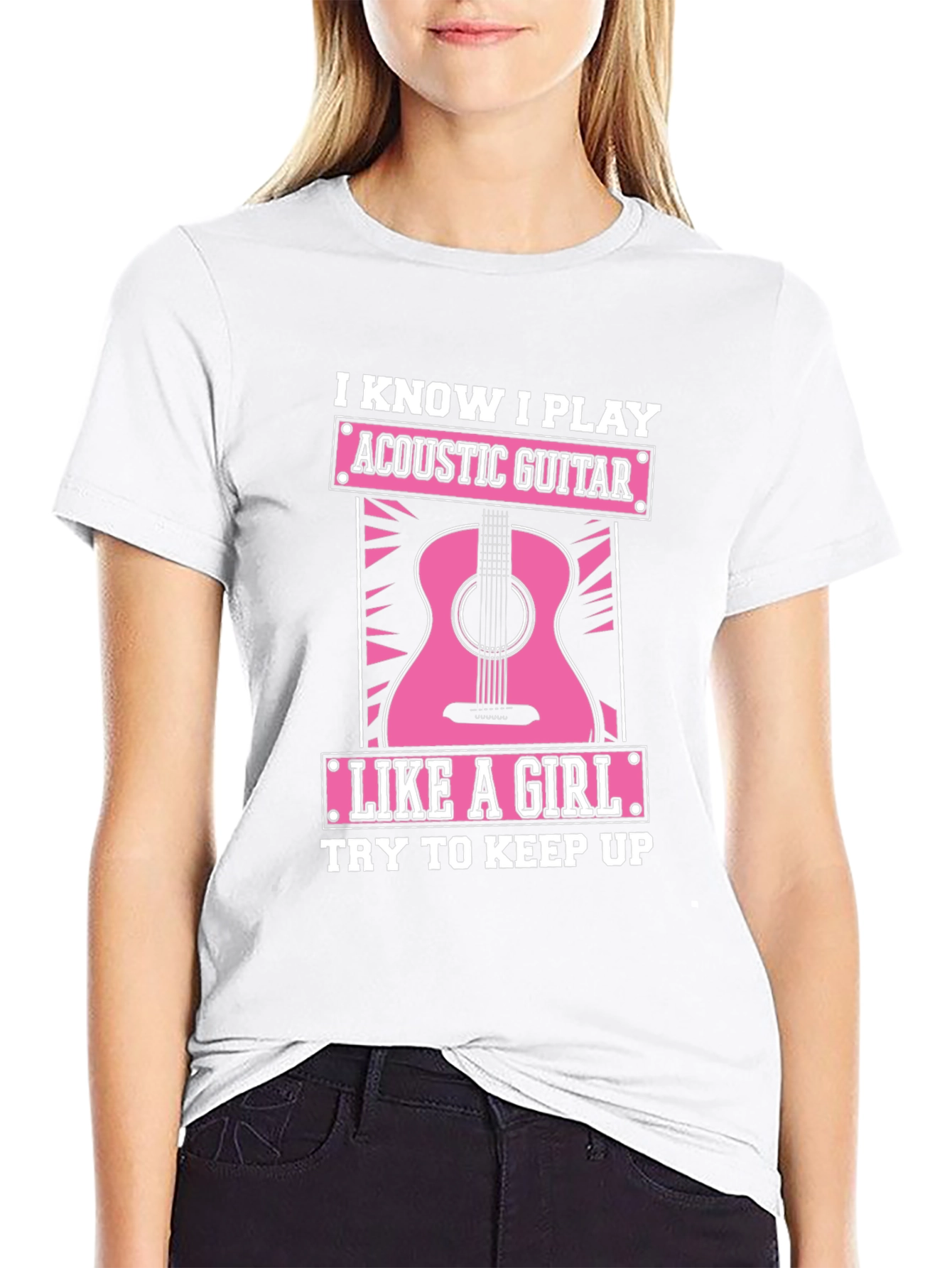 Black Acoustic Guitar Like a Girl Black T-Shirt view 9