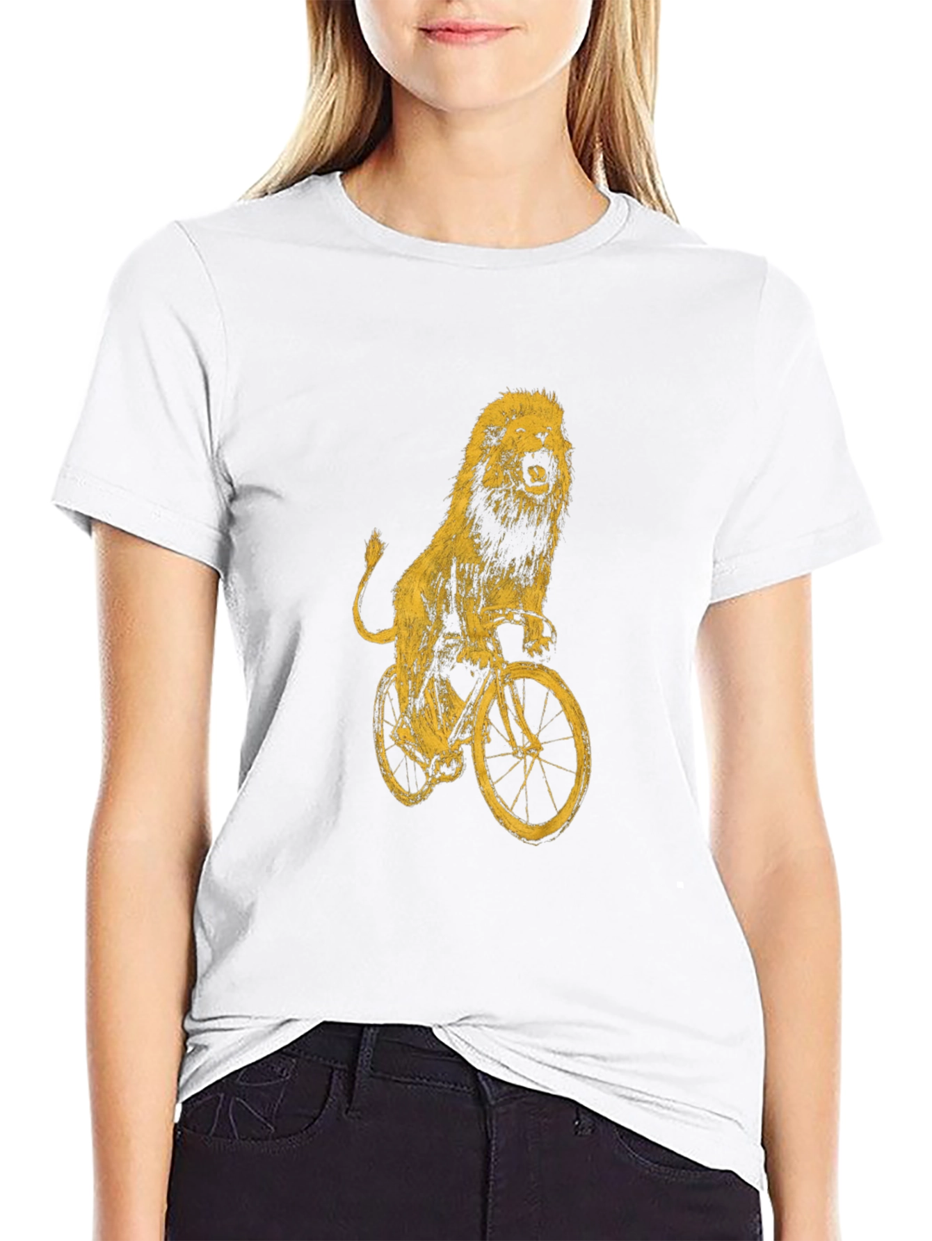 Black Lion on Bike Graphic Tee - Black Cotton T-Shirt view 9