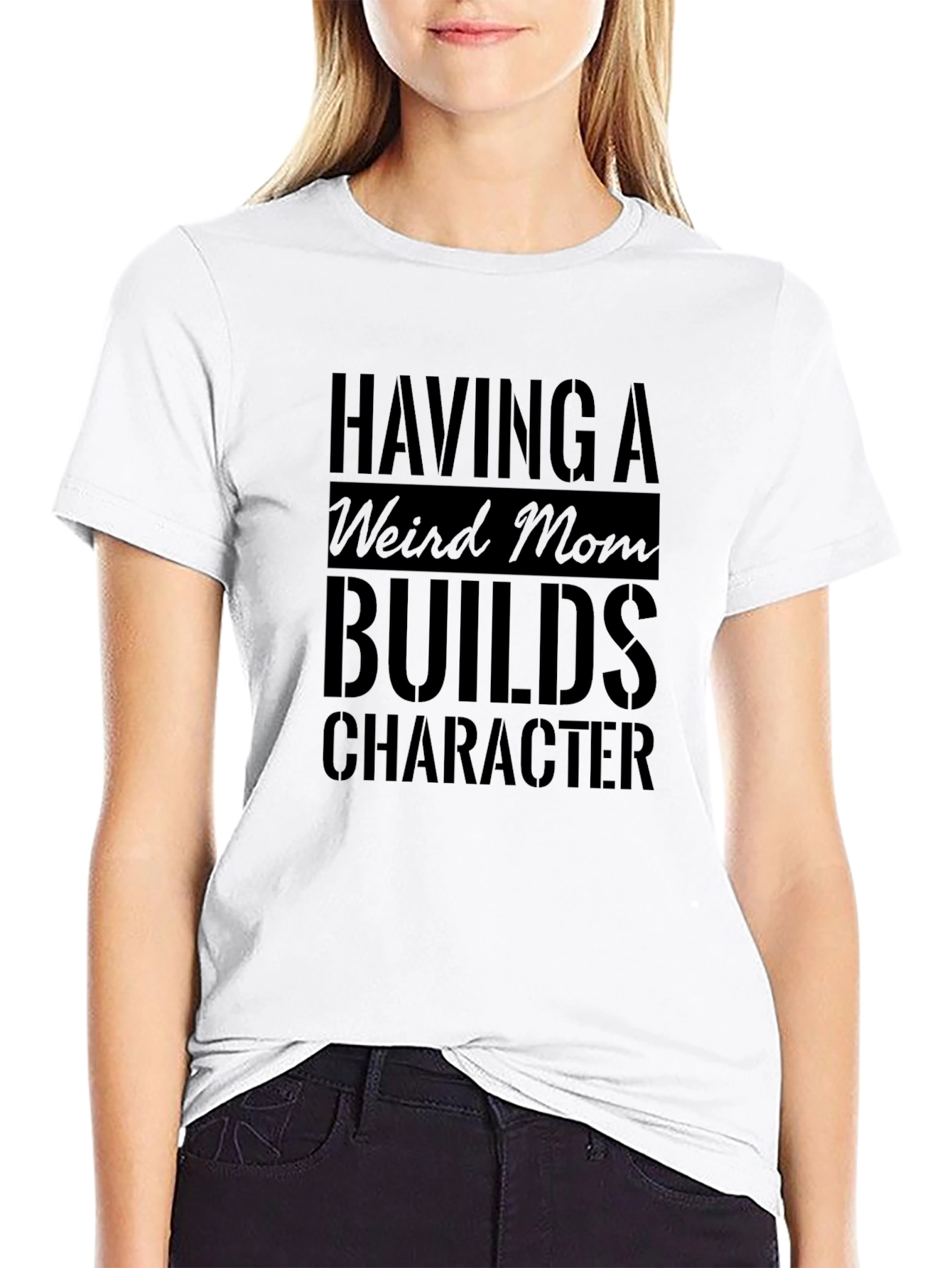 Black Weird Mom Builds Character Black T-Shirt view 9