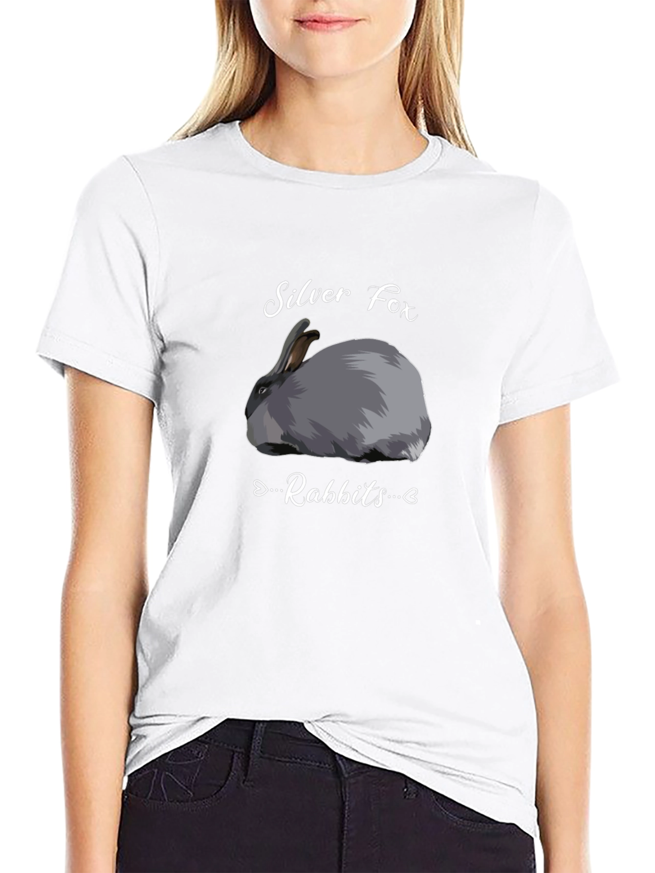 Black Silver Fox Rabbits Graphic T-Shirt - Black view 9