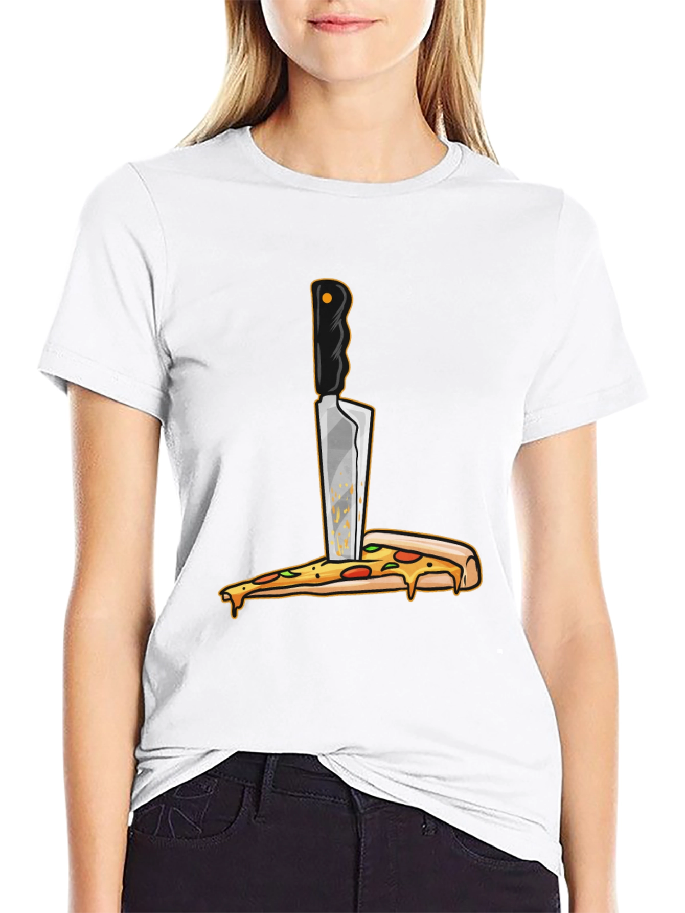 Black Pizza Knife T-Shirt - Funny Foodie Graphic Tee view 9