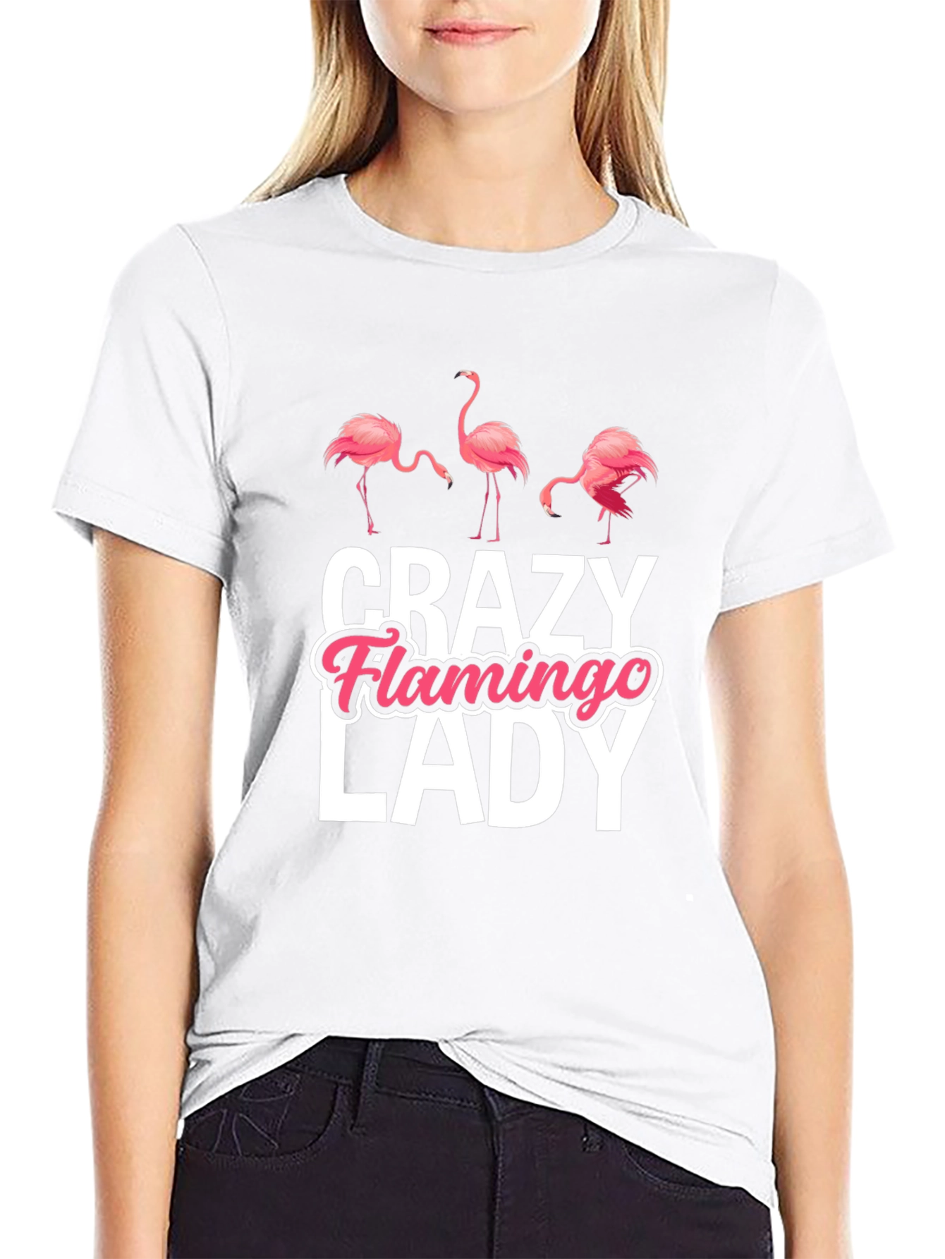 Black Crazy Flamingo Lady T-Shirt view 9