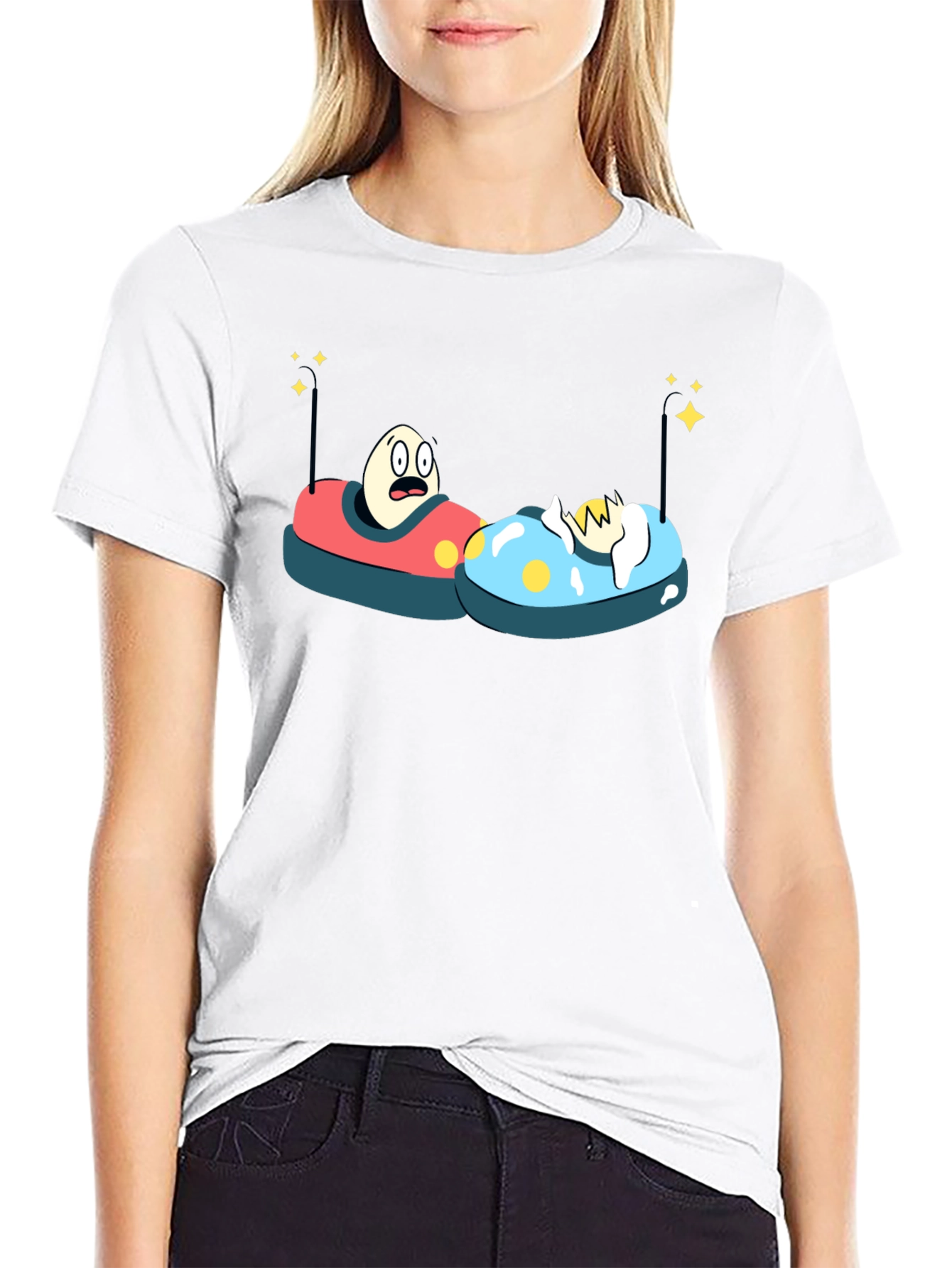Black Bumper Car Eggs T-Shirt - Fun Cartoon Graphic Tee view 9