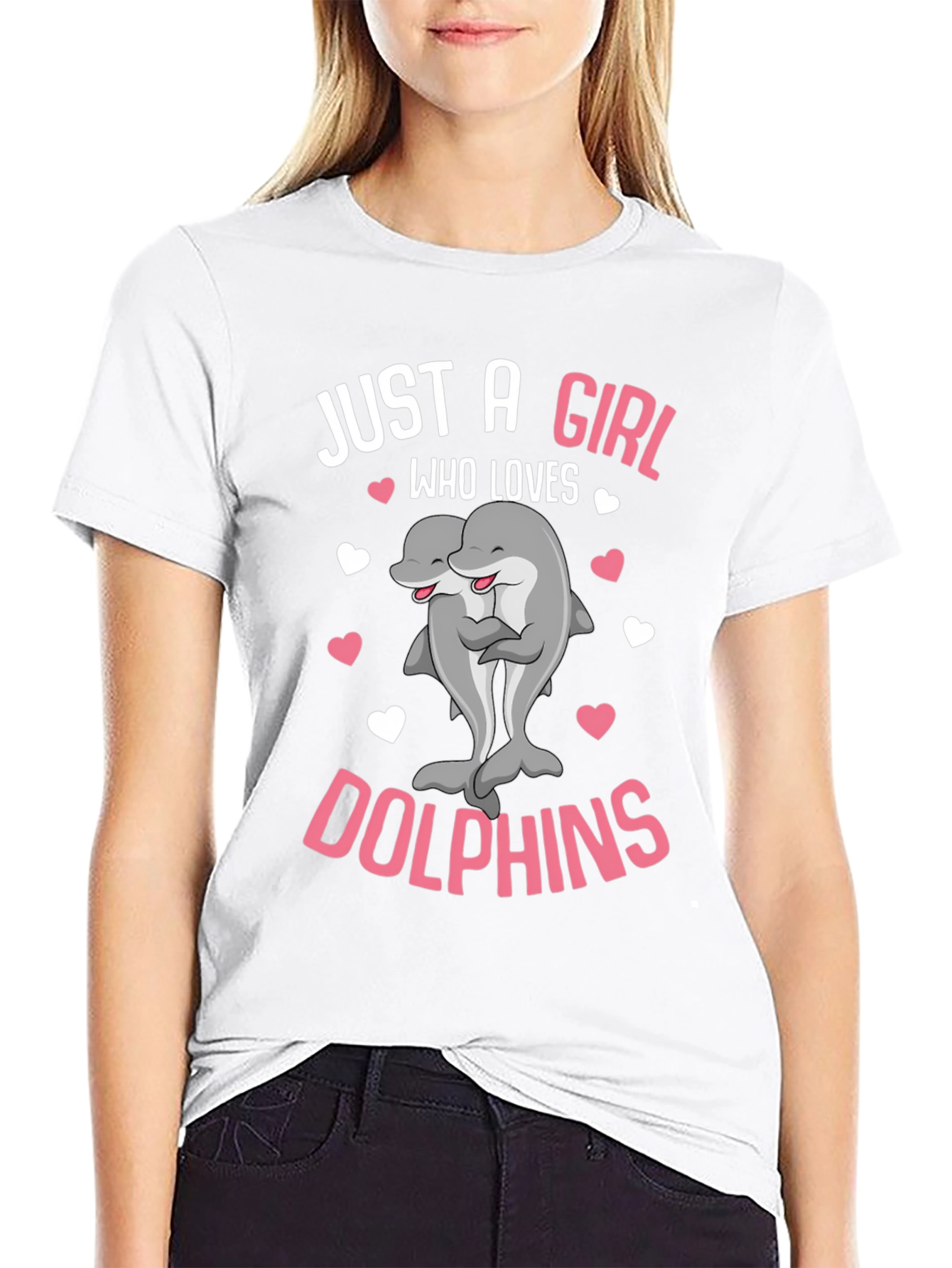 Black Just a Girl Who Loves Dolphins T-Shirt view 9