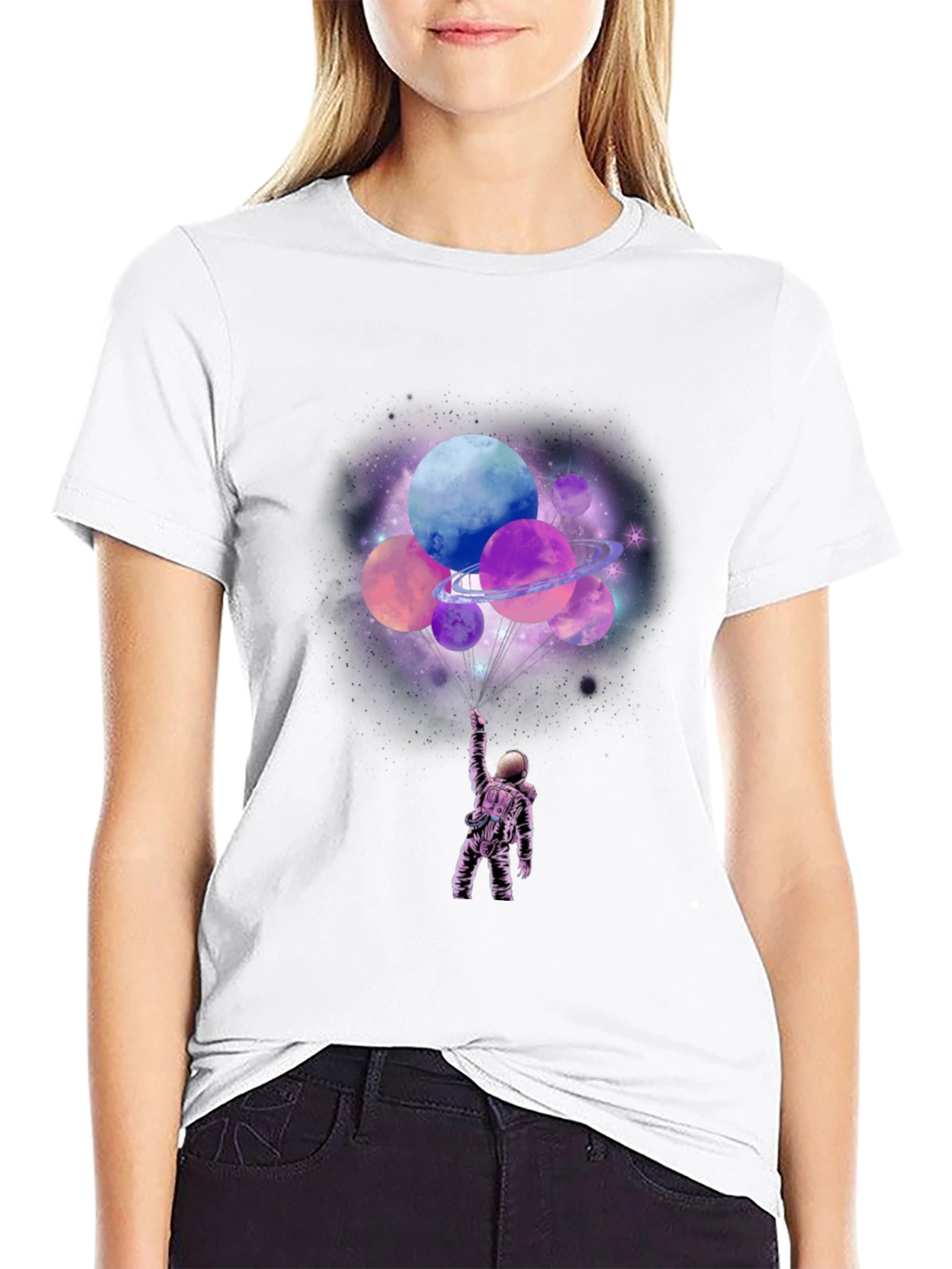 Black Astronaut Planets Graphic T-Shirt view 9