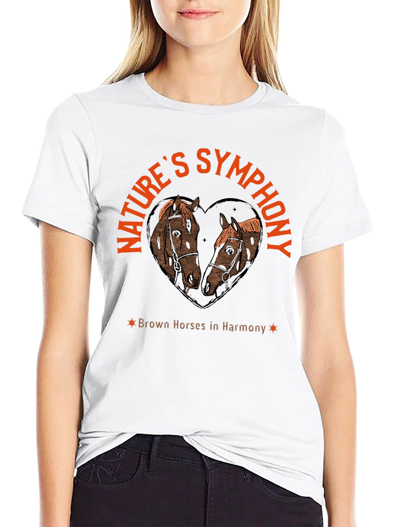 Black Nature's Symphony Brown Horses in Harmony T-Shirt view 9