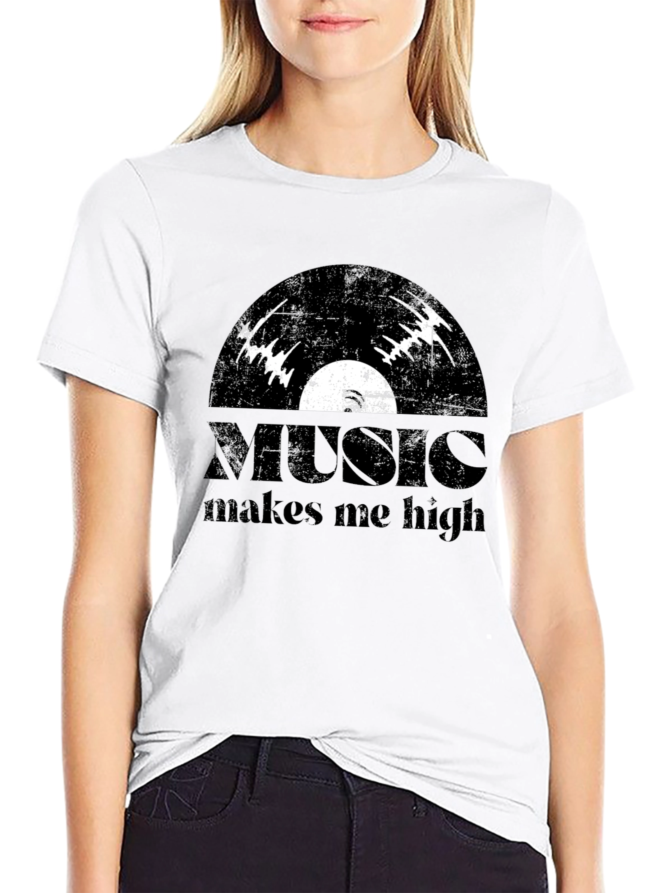 Black Music Makes Me High Black Graphic T-Shirt view 9