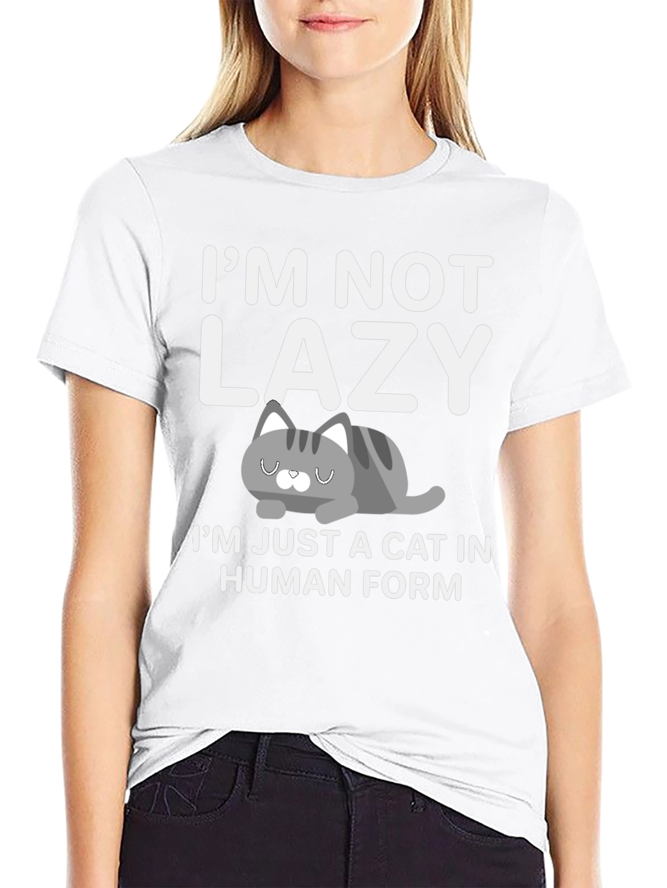 Black Funny Cat T-Shirt: I'm Not Lazy, Cat in Human Form view 9