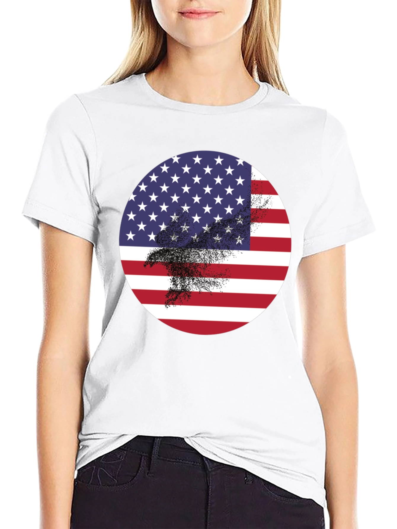 Black American Flag Eagle Graphic Black T-Shirt view 9