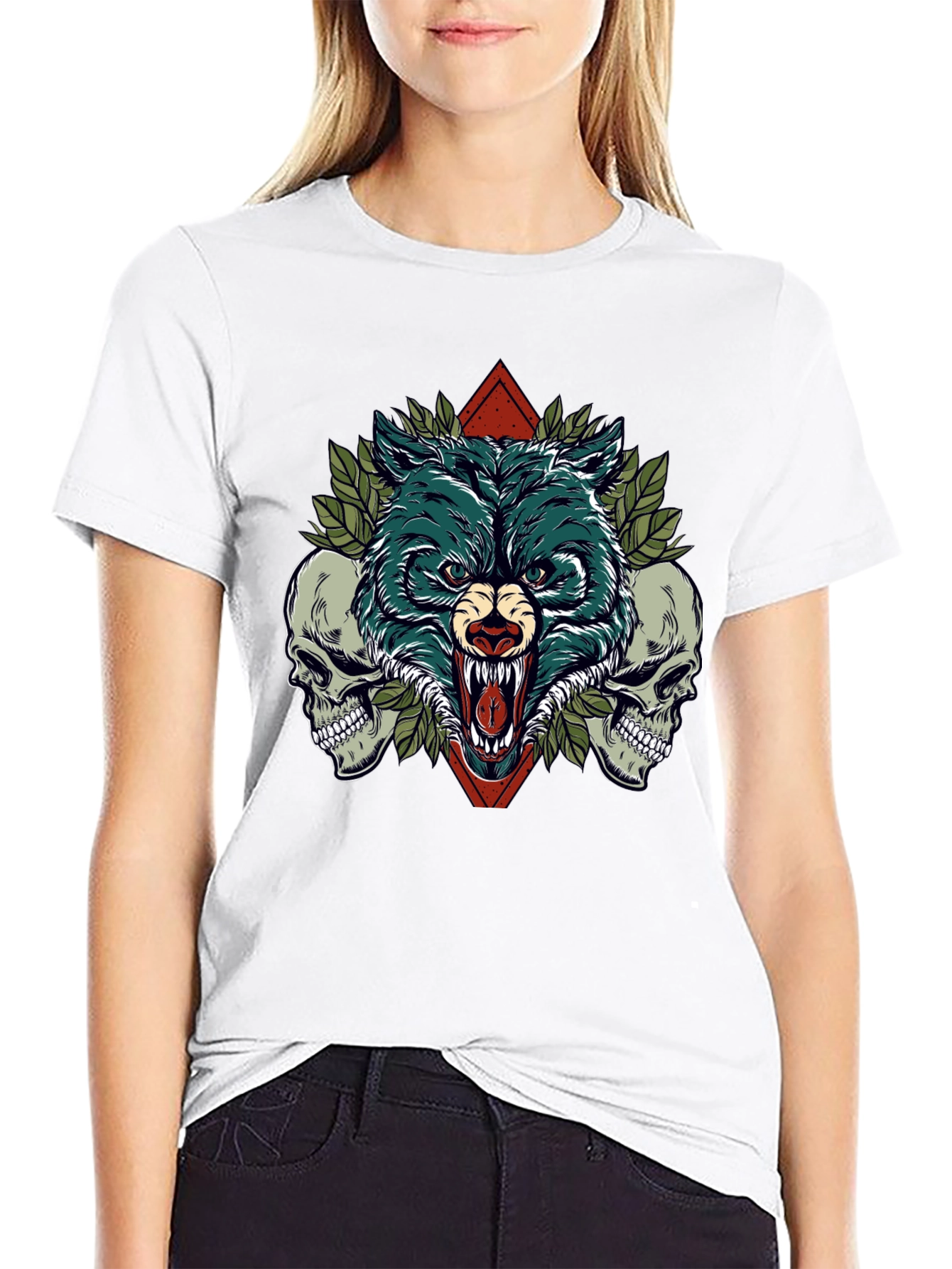 Black Wolf and Skulls Graphic Tee view 9