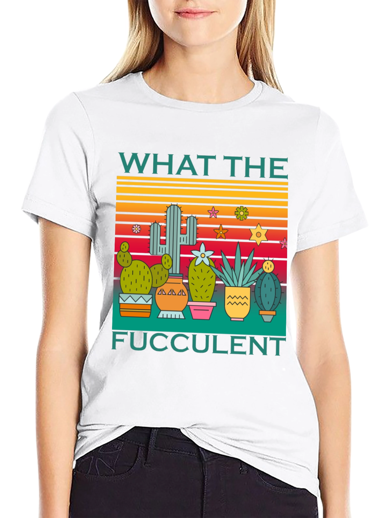 Black What the Fucculent T-Shirt Cactus Graphic Tee view 9