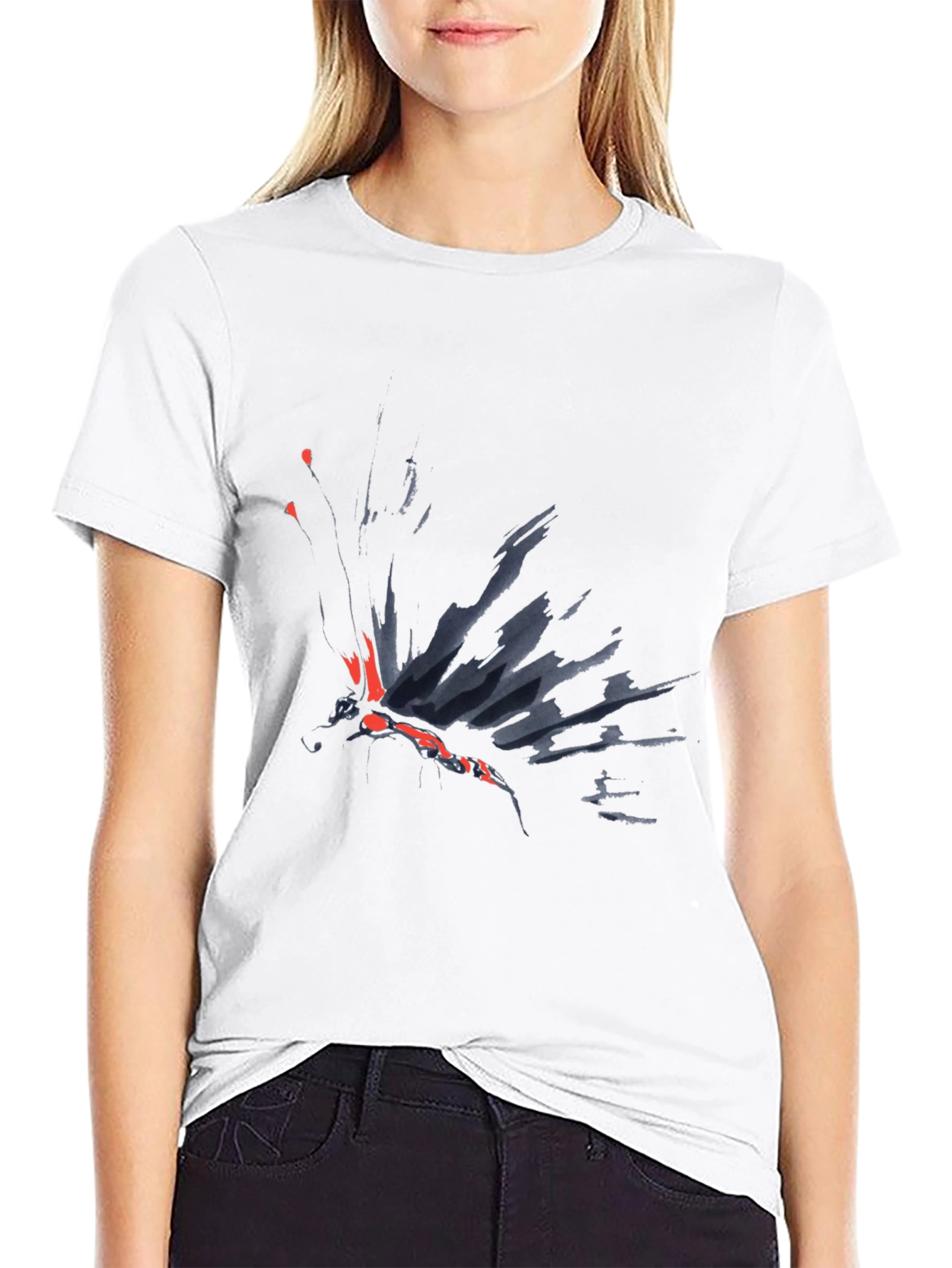 Black Abstract Butterfly Graphic Black T-Shirt view 9