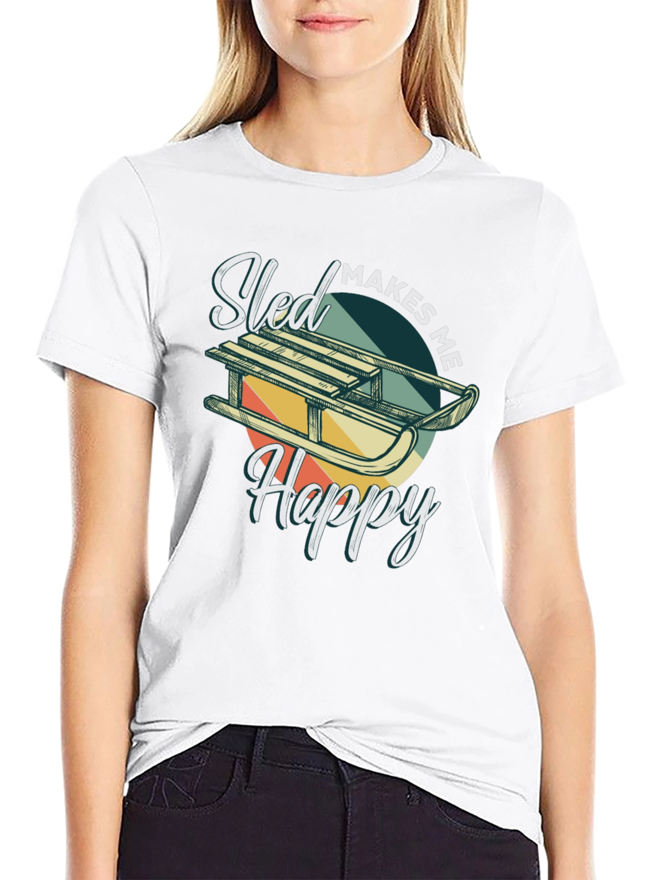 Black Sled Makes Me Happy T-Shirt view 9