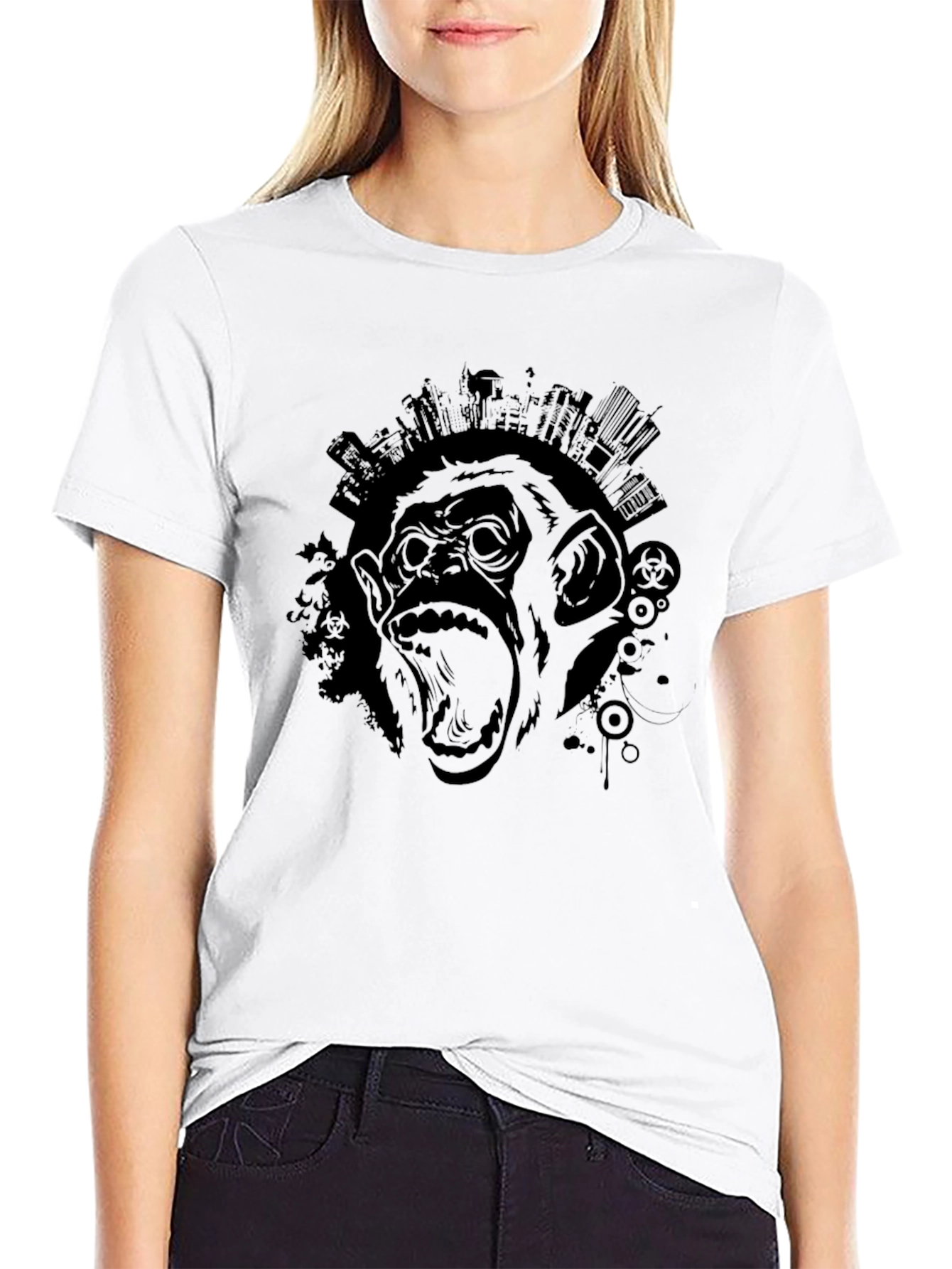 Black Men's Black Graphic Tee - Monkey City view 9