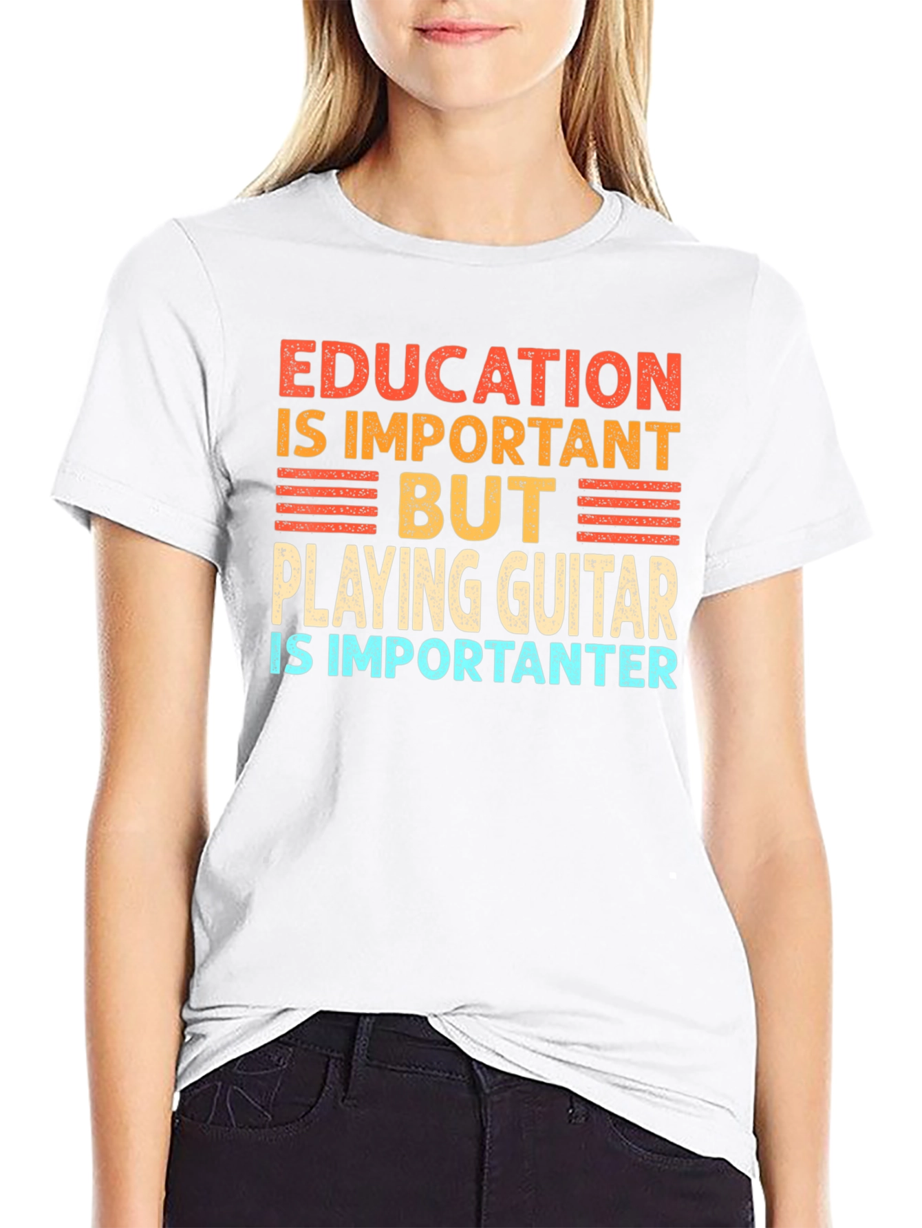 Black Funny Guitar Player T-Shirt Education is Important view 9