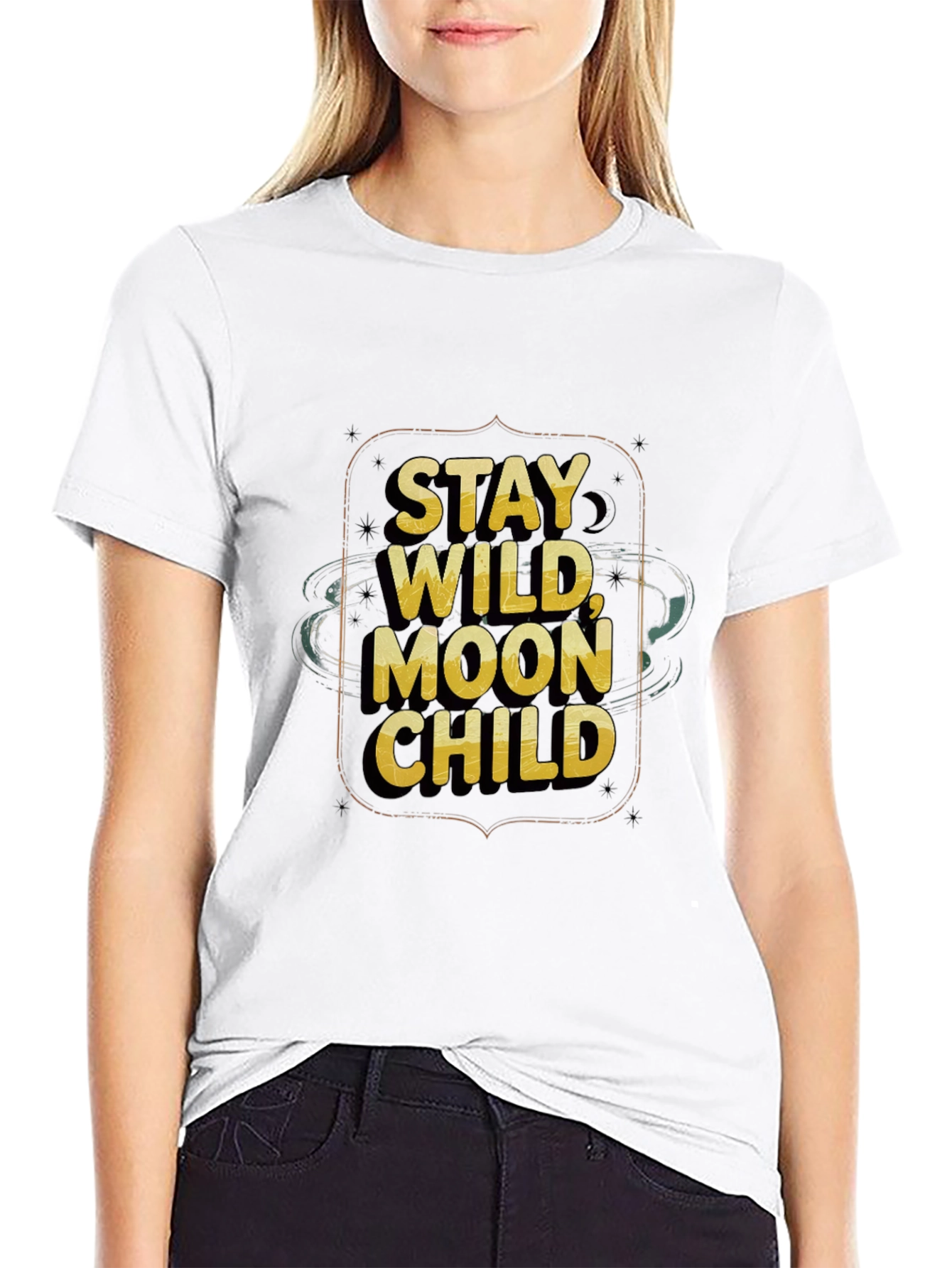 Black Stay Wild Moon Child Black Graphic Tee view 9