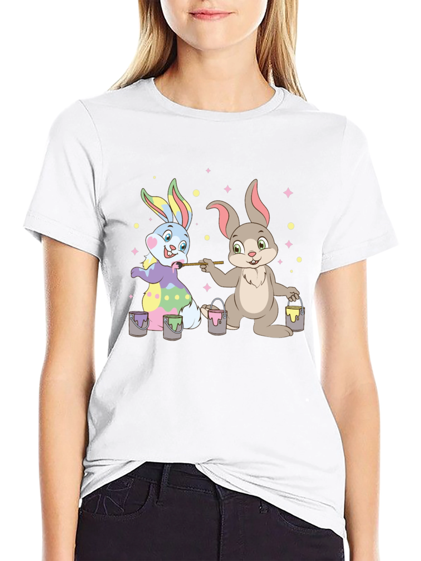 Black Easter Bunnies Painting T-Shirt - Fun Holiday Tee view 9