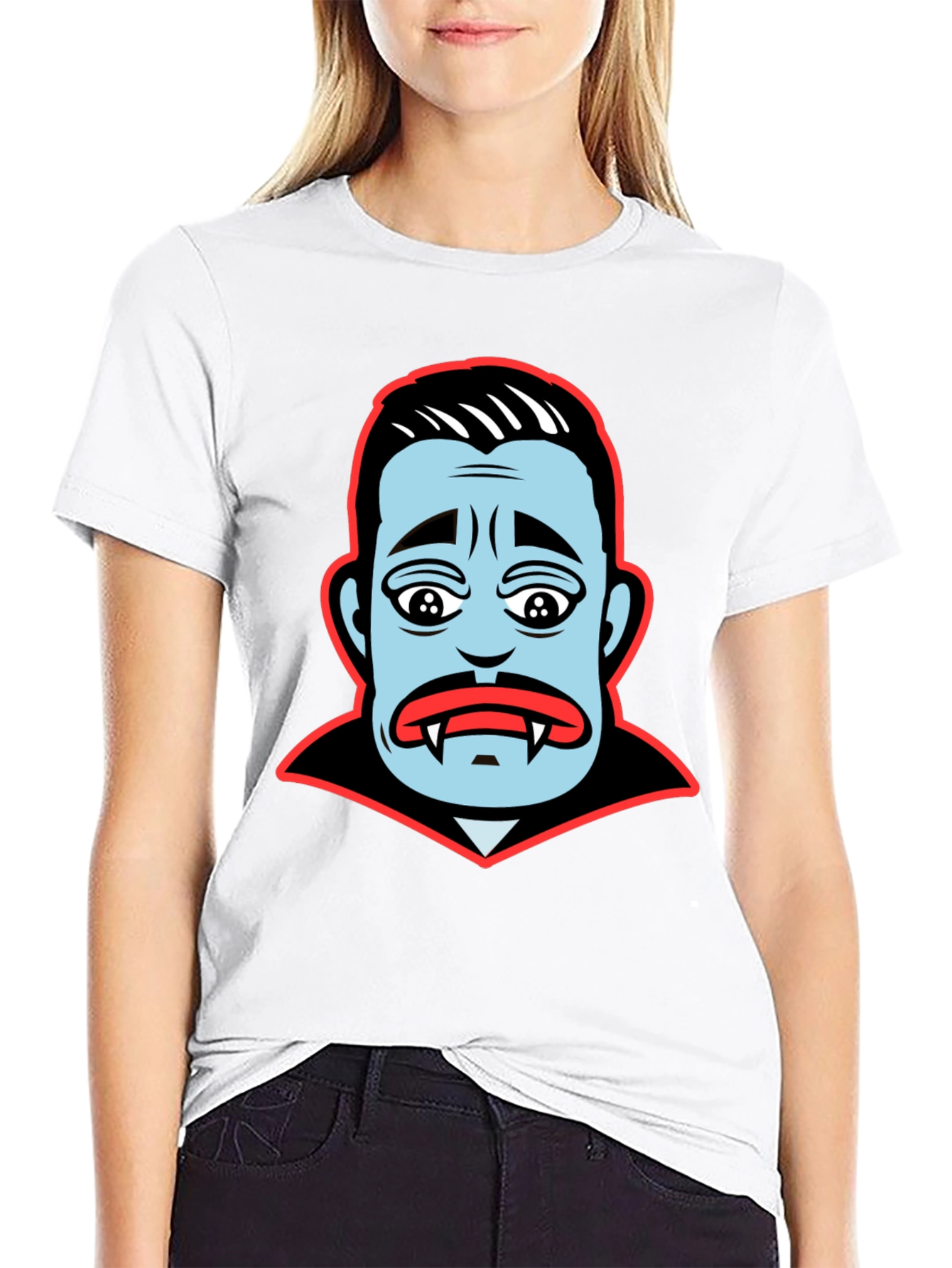 Black Cartoon Vampire Face Graphic T-Shirt view 9