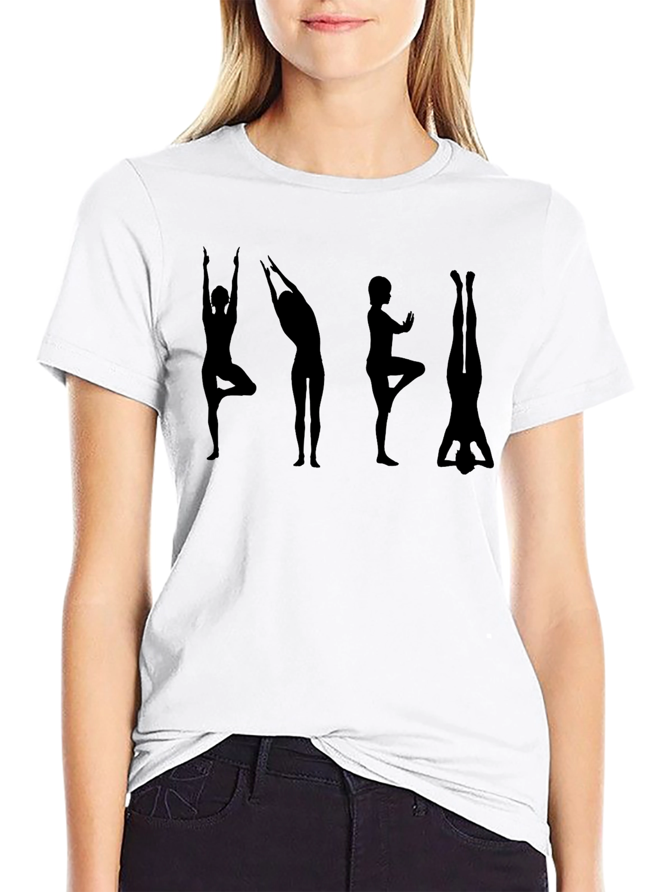 Black Yoga Pose Silhouette Black T-Shirt view 9