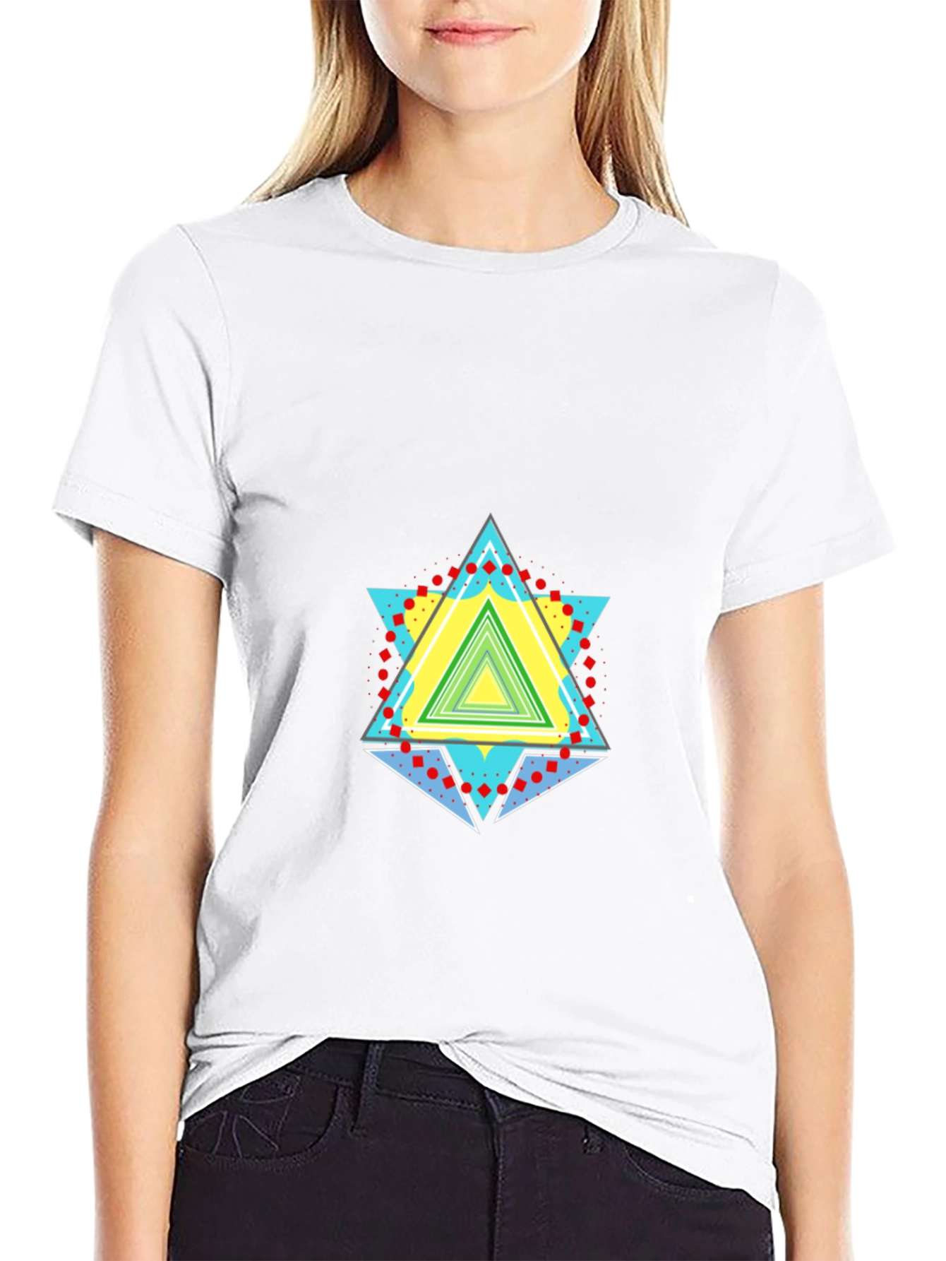 Black Geometric Triangle Graphic Black T-Shirt view 9