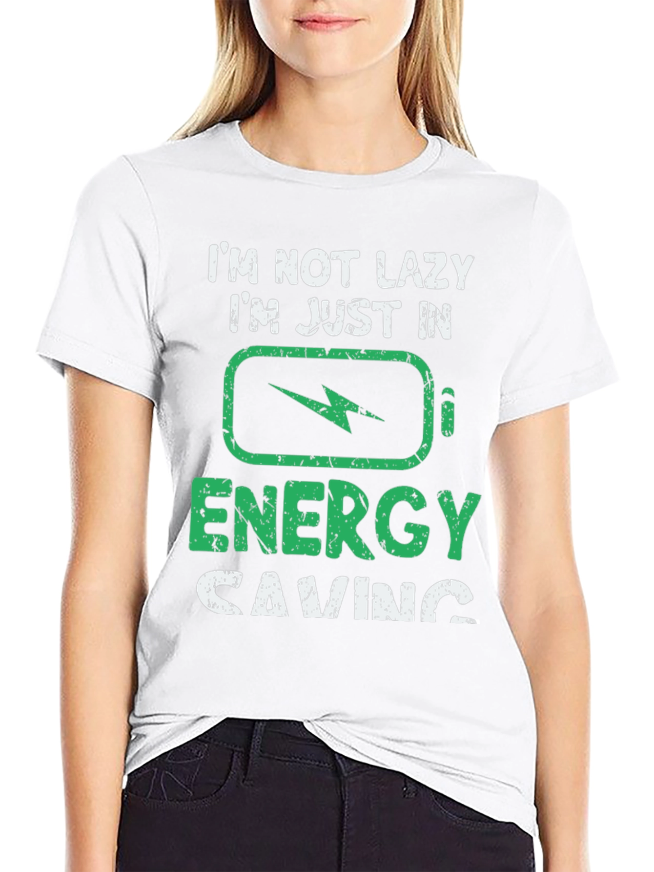 Black Funny "Energy Saving" Graphic T-Shirt view 9
