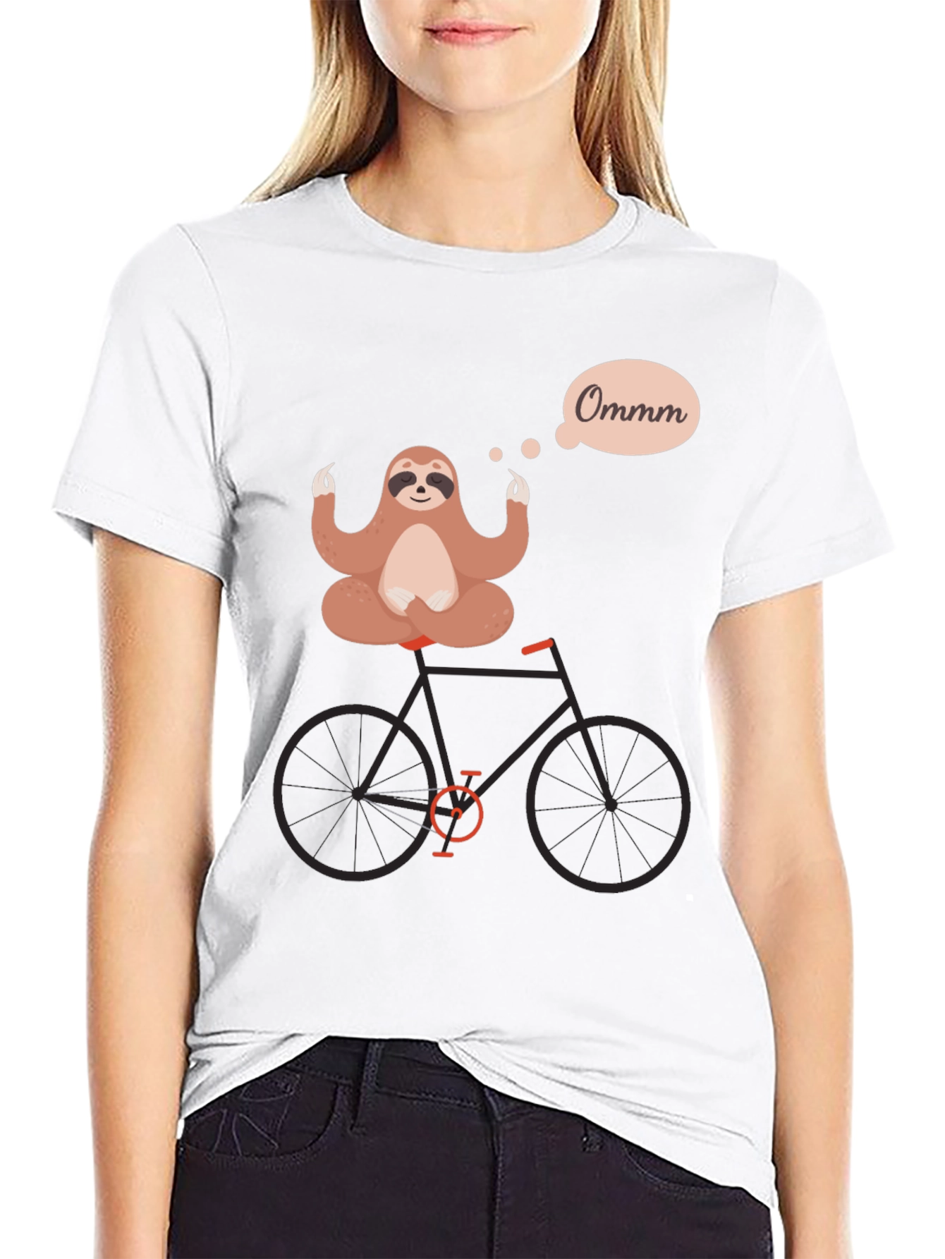 Black Yoga Sloth on Bike Graphic Tee - Relaxed & Funny view 9