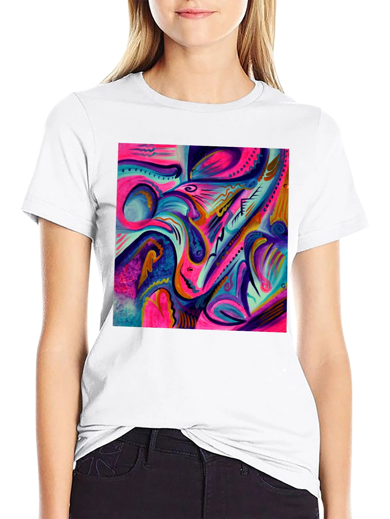 Black Abstract Art Printed Black T-Shirt view 9
