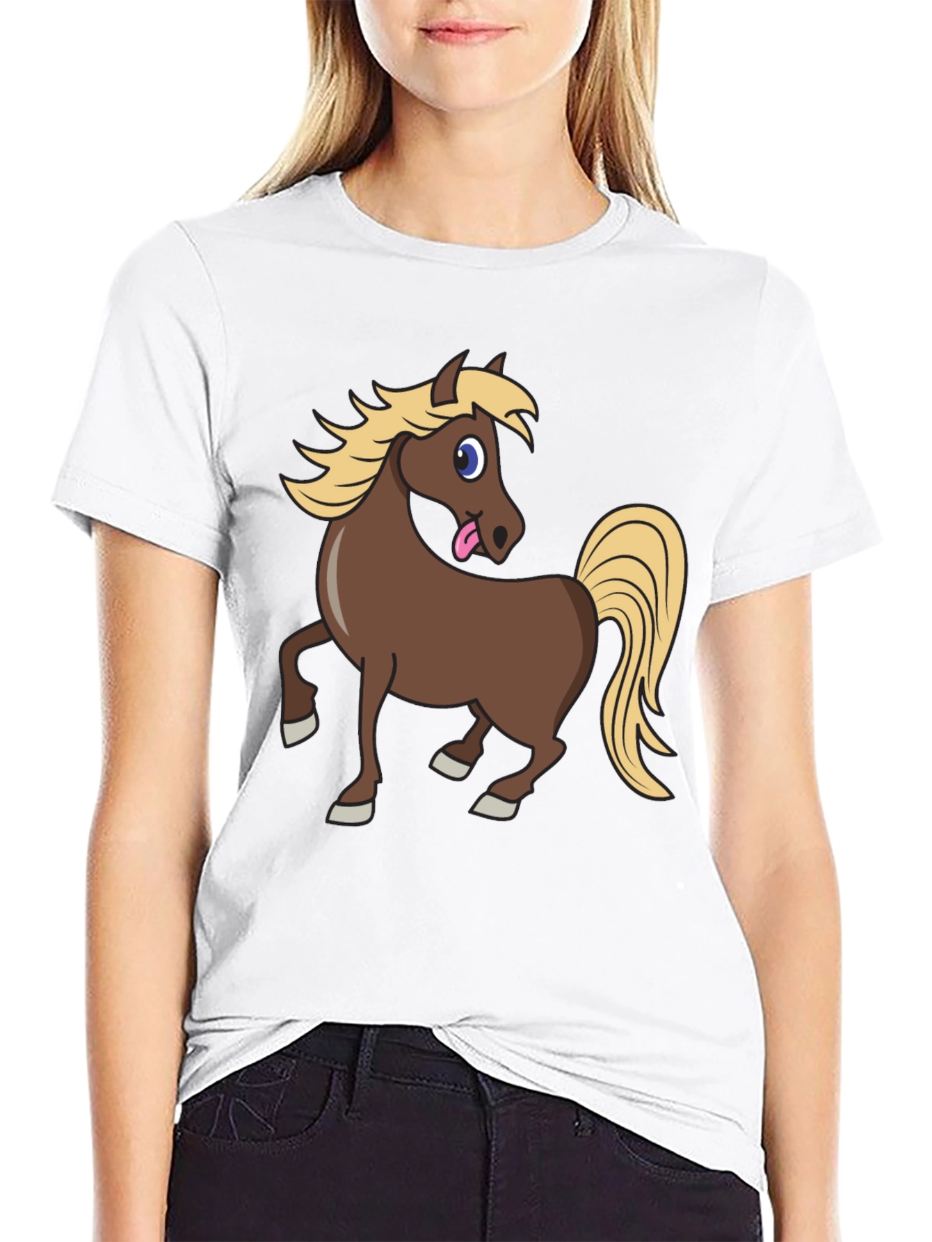 Black Funny Horse Tongue Out Black T-Shirt view 9
