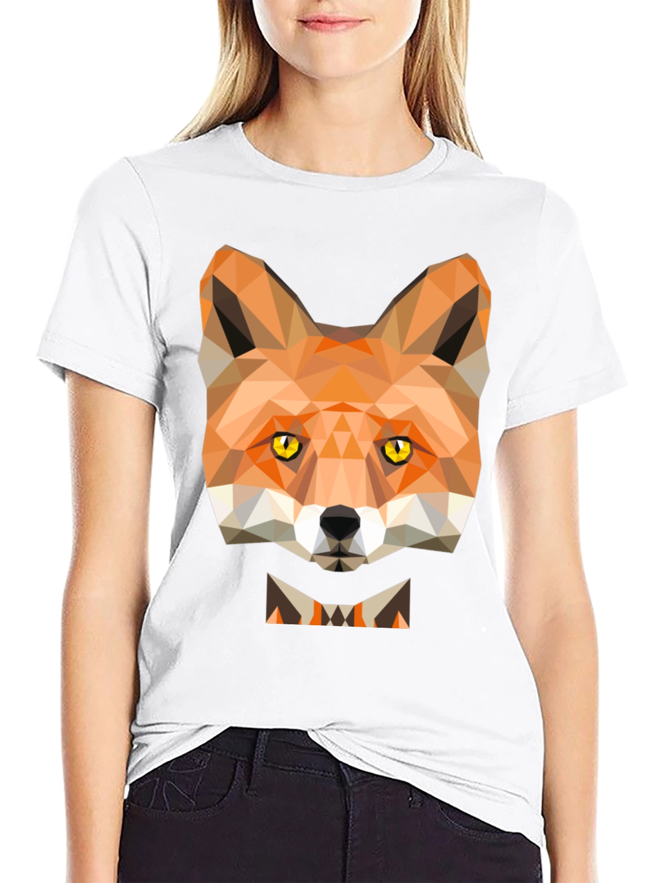 Black Geometric Fox Graphic Tee - Modern Animal Print T-Shirt view 9