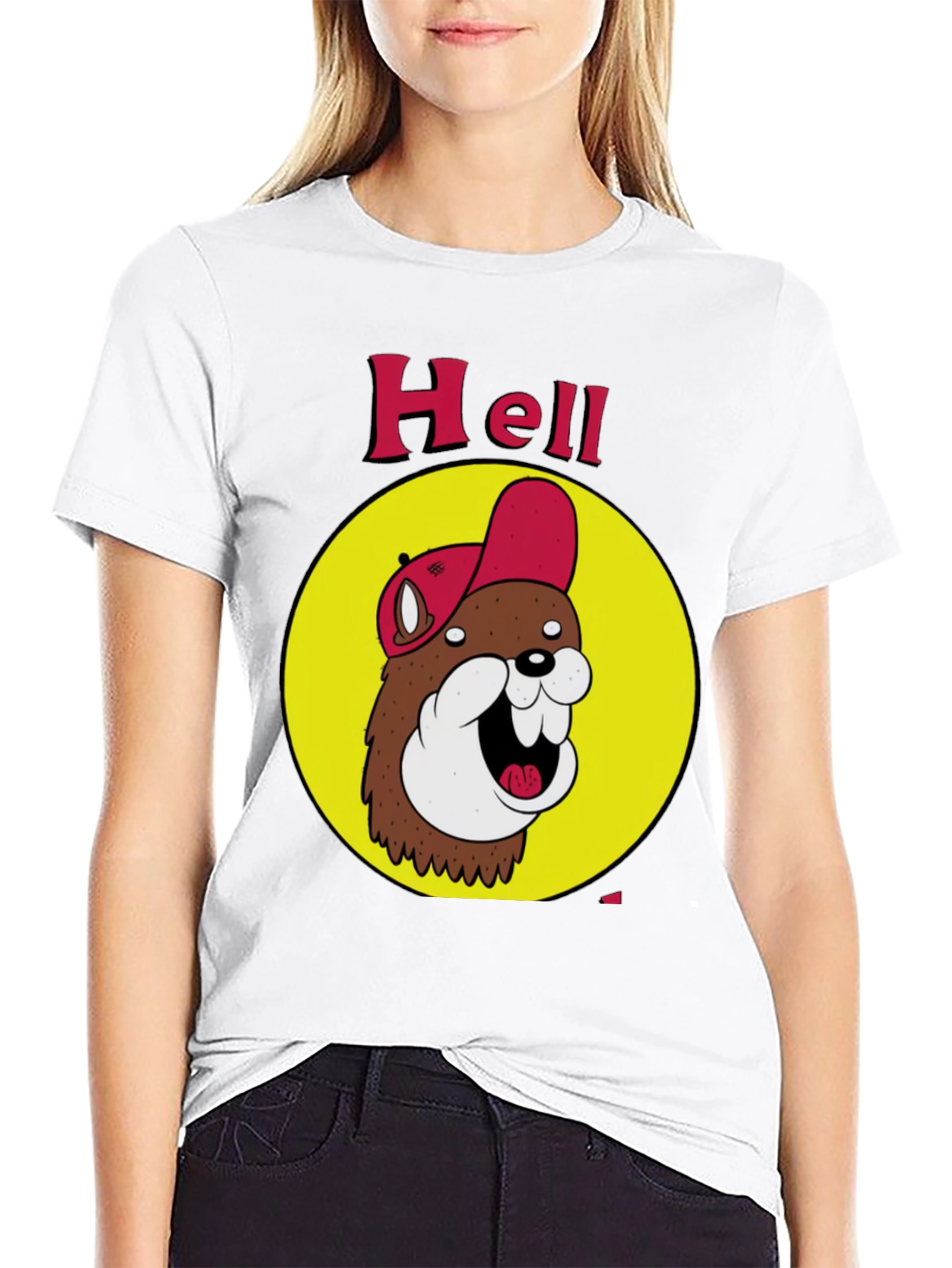 Black Funny Hell Beaver Cartoon Black T-Shirt view 9